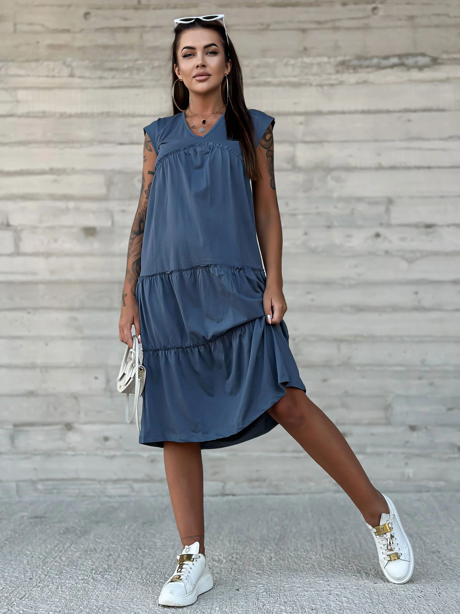 Rochie Dama Midi, Rochie dreapta, Mayflies, Albastru Marimi Mari - imagine 6