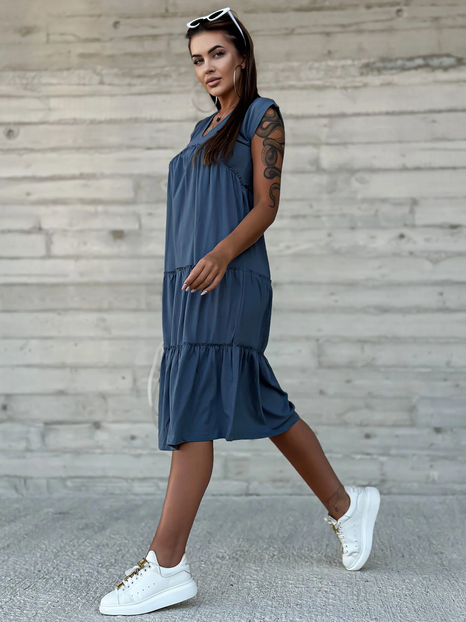 Rochie Dama Midi, Rochie dreapta, Mayflies, Albastru Marimi Mari - imagine 7