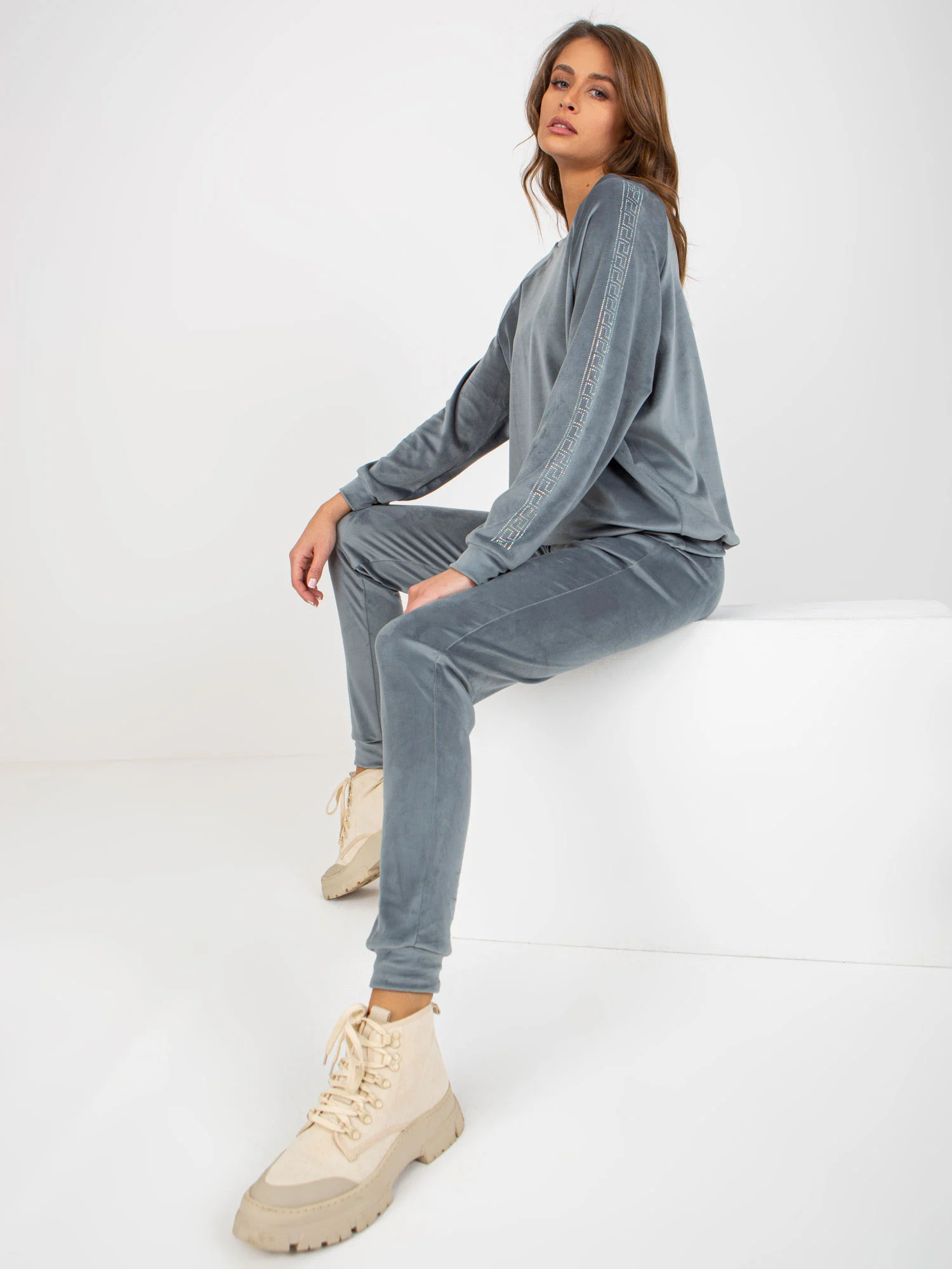 Compleu Dama Maneca lunga, Mansete elastice, RELEVANCE, Albastru Casual - imagine 2