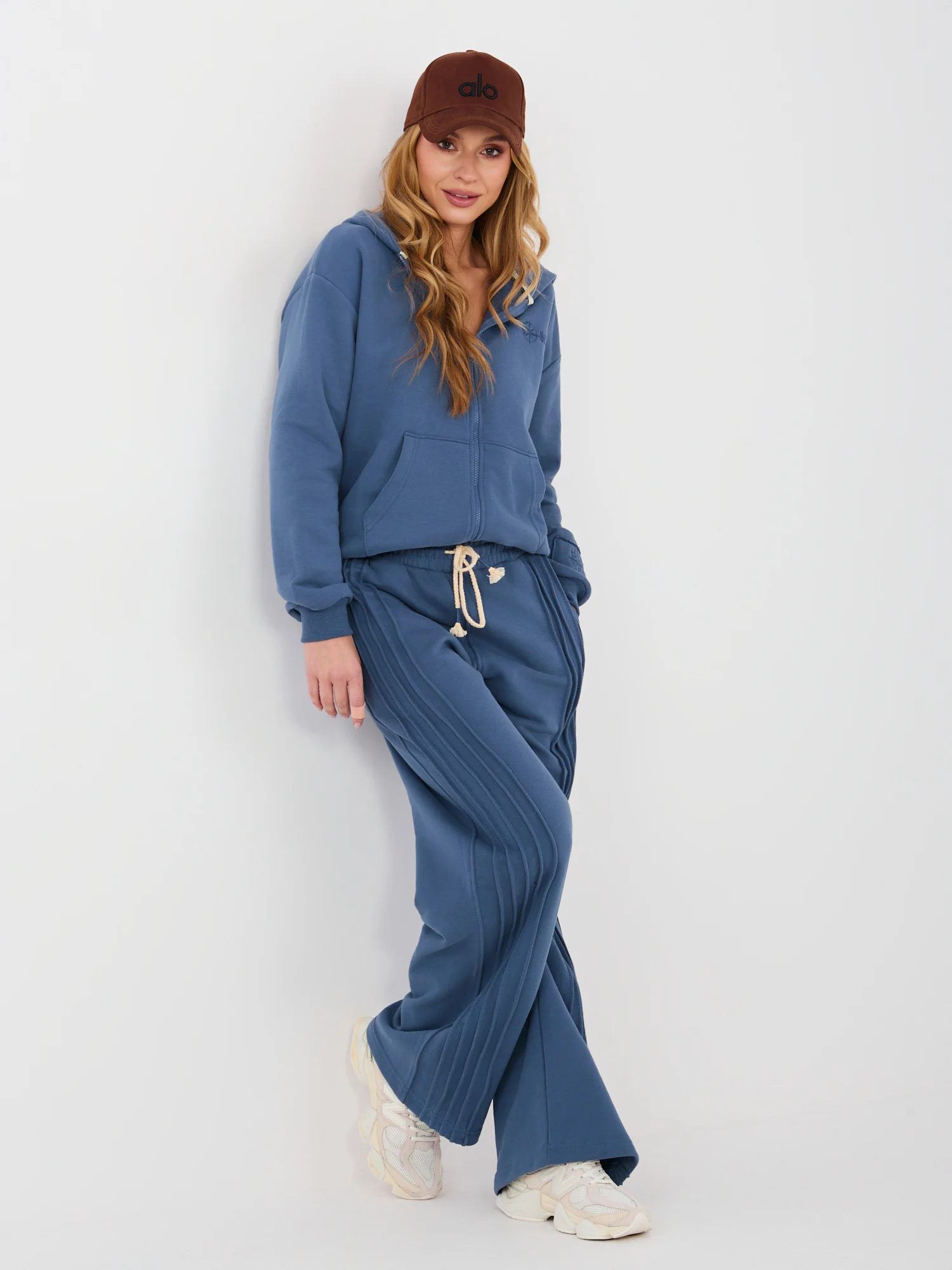Pantaloni Trening Dama Larga, Guler inalt, NATURAL SIDE, Albastru Casual - imagine 2