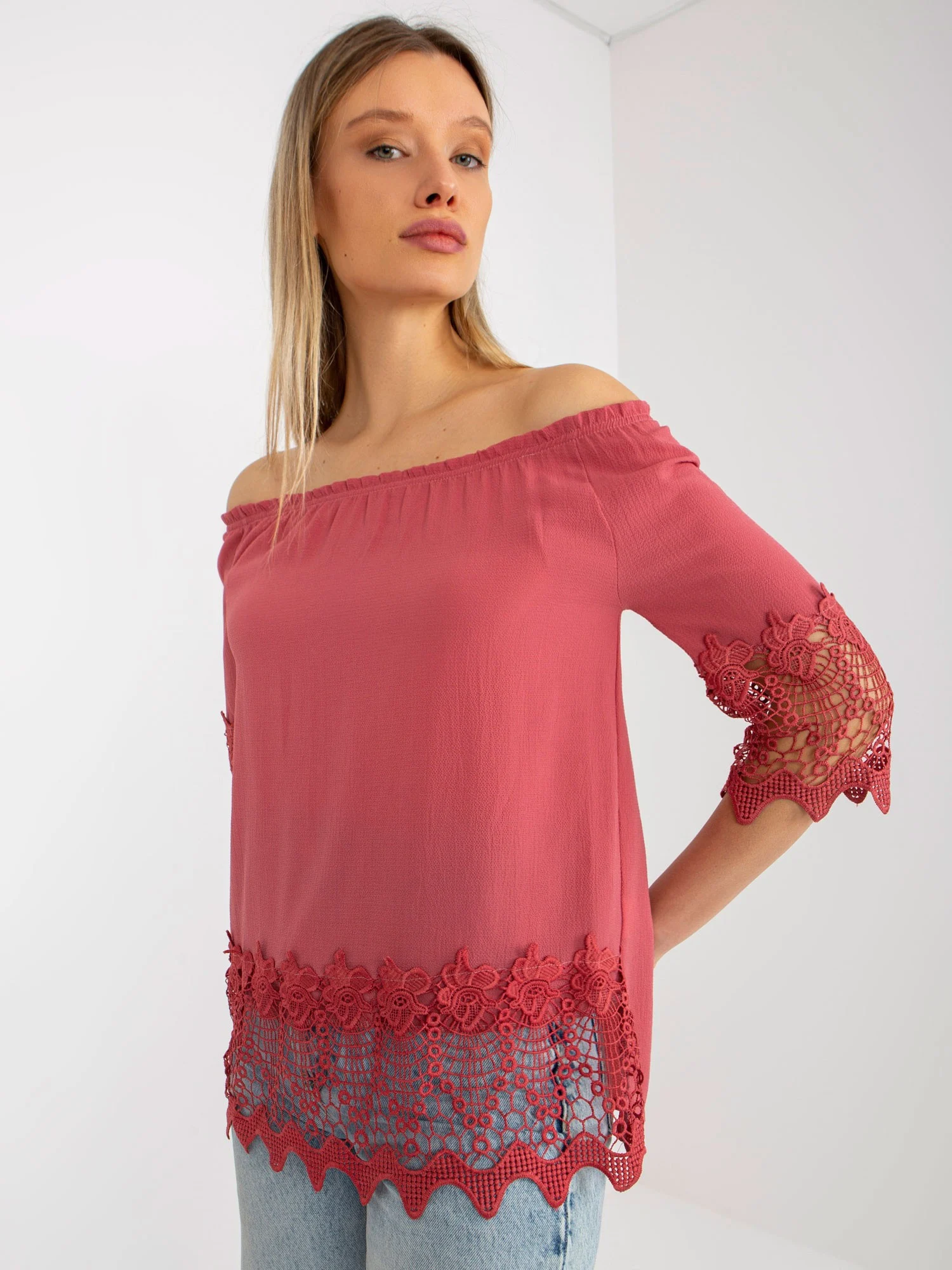 Bluza Dama Maneca 3/4, Guler inalt, LAKERTA, Roz Casual - imagine 7
