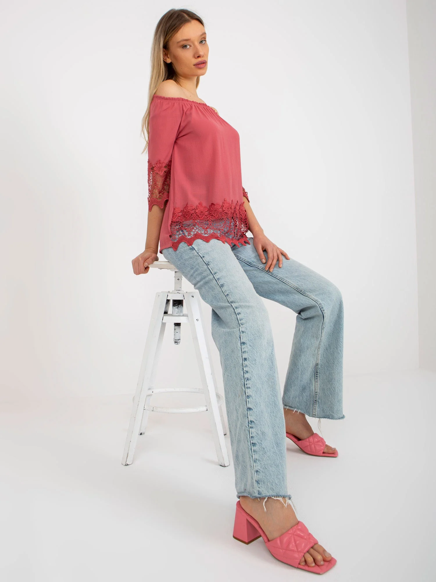 Bluza Dama Maneca 3/4, Guler inalt, LAKERTA, Roz Casual - imagine 2