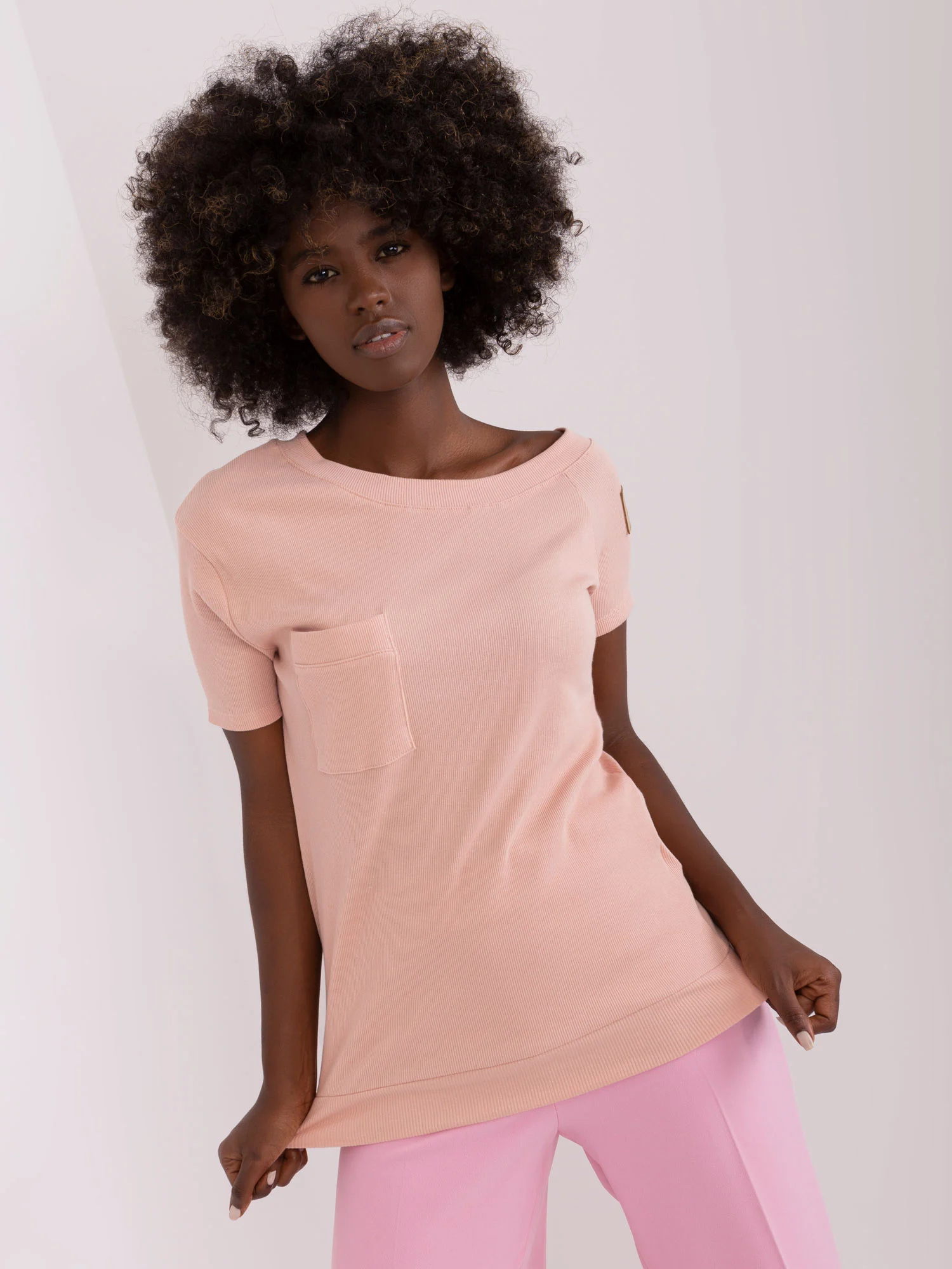 Bluza Dama Dungi, Guler inalt, Och Bella, Roz Casual - imagine 4