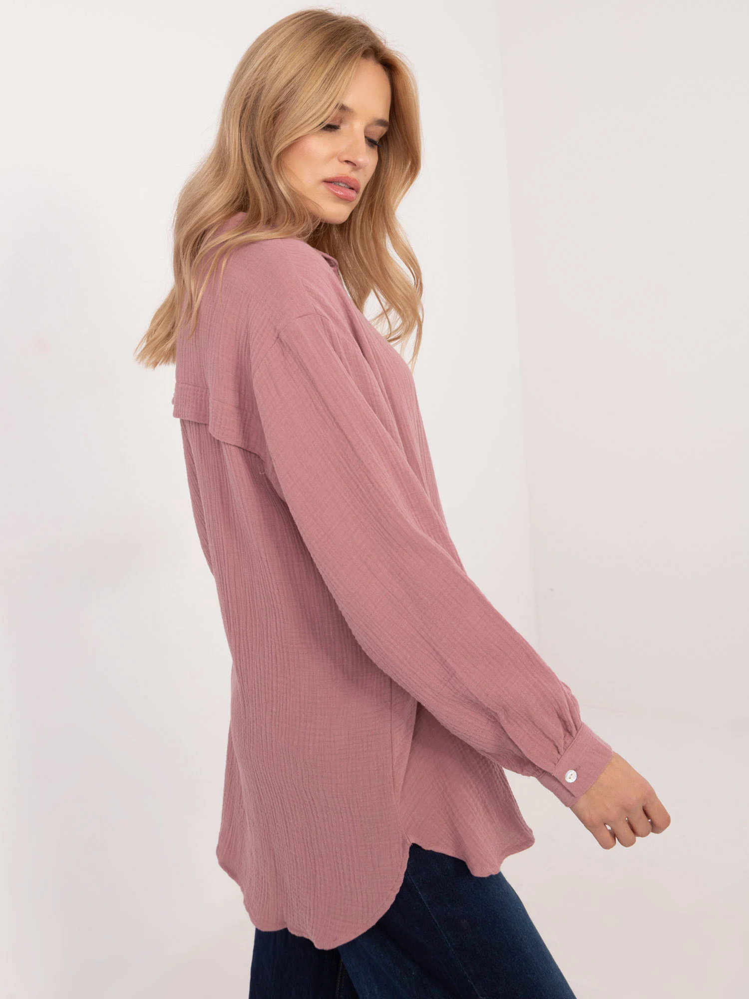 Camasa Dama Maneca lunga, Guler inalt, Sublevel, Roz Casual - imagine 2