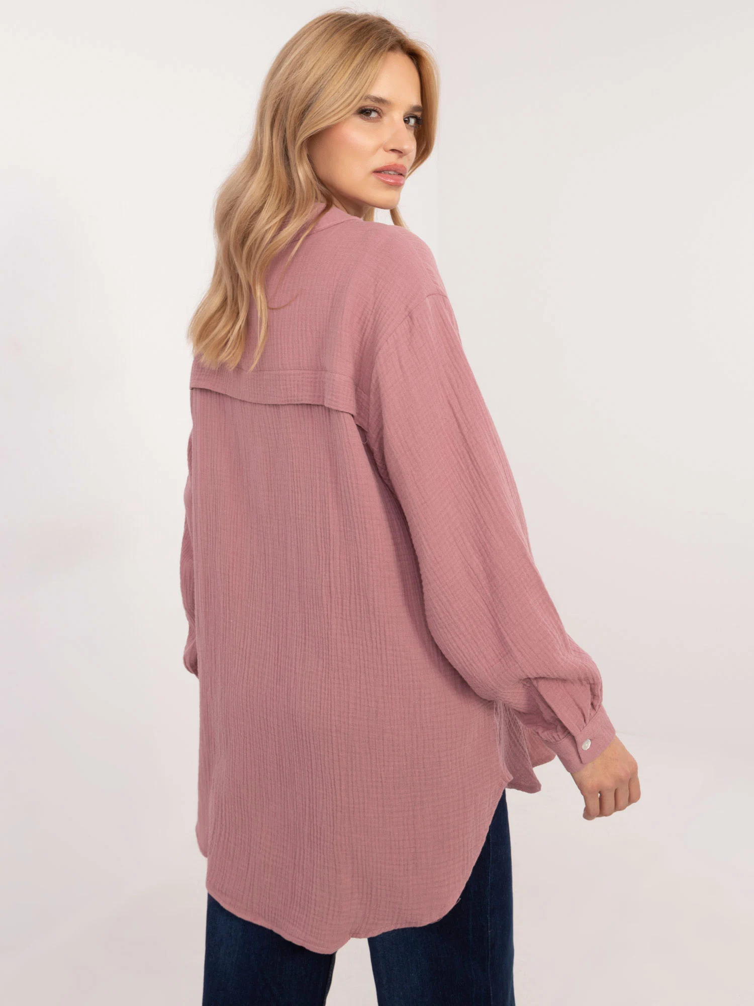 Camasa Dama Maneca lunga, Guler inalt, Sublevel, Roz Casual - imagine 3