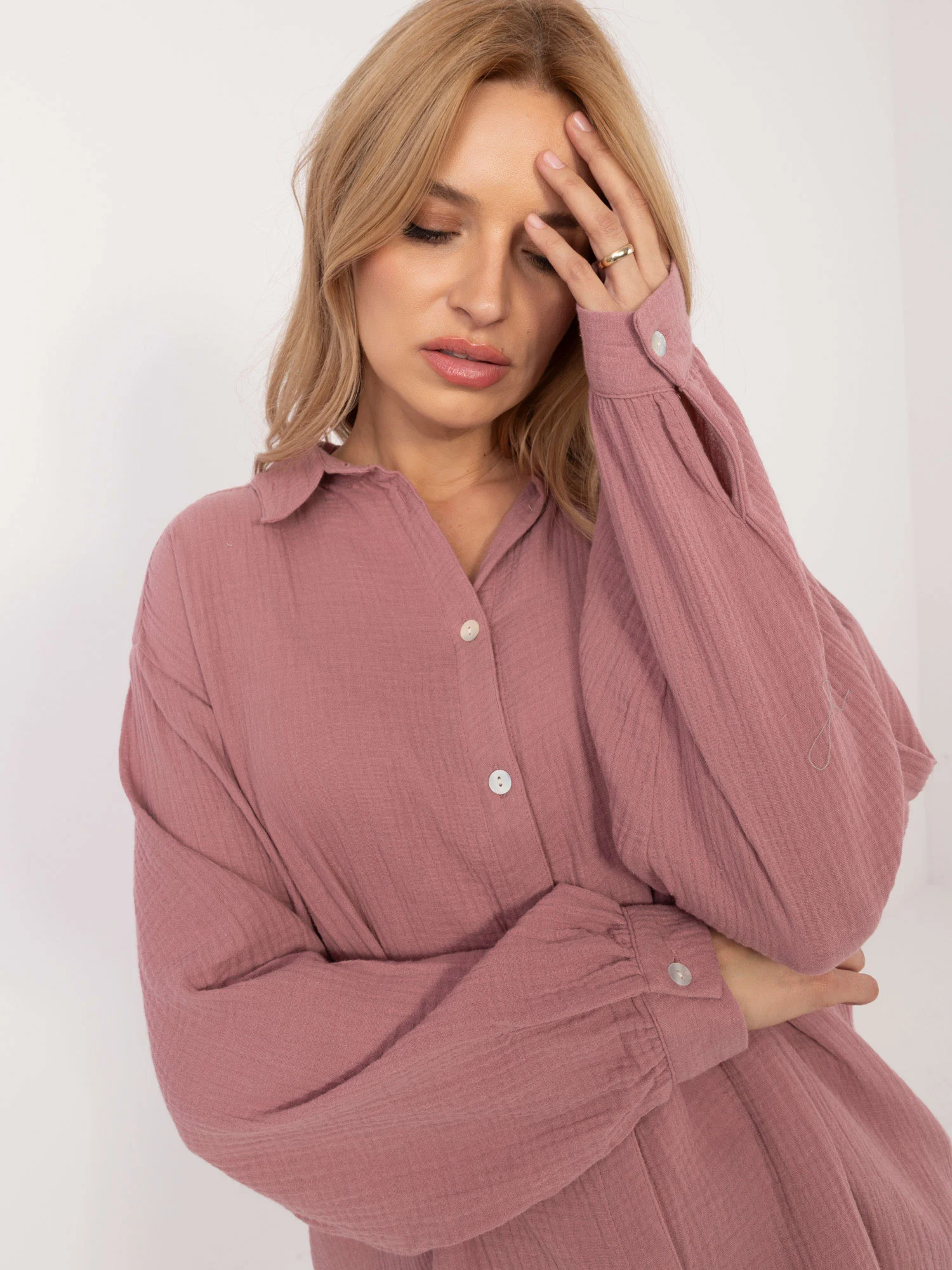 Camasa Dama Maneca lunga, Guler inalt, Sublevel, Roz Casual - imagine 4