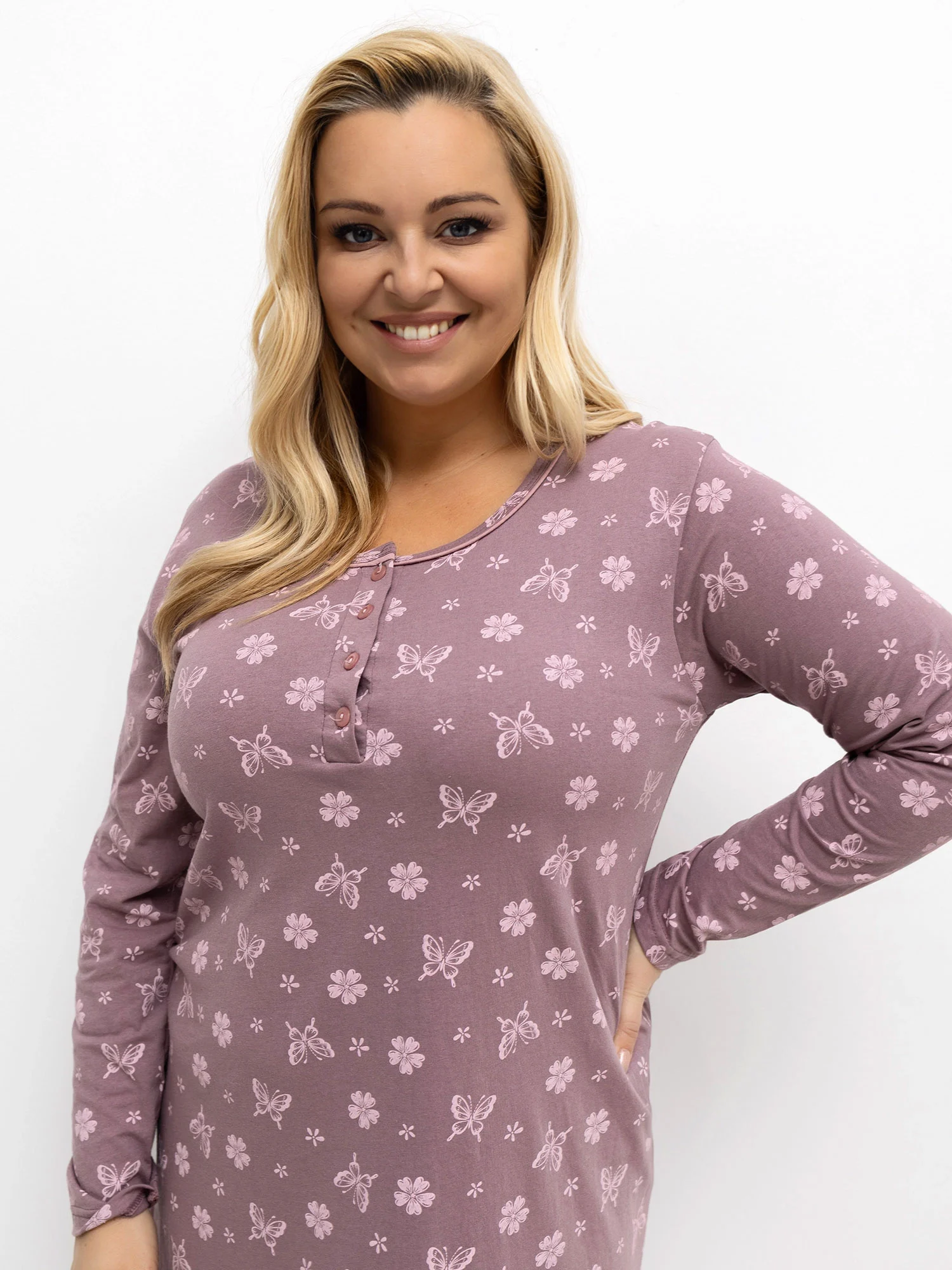 Camasa de Noapte Dama Maneca lunga, Decolteu rotund, Forever Pink, Roz Marimi Mari - imagine 3