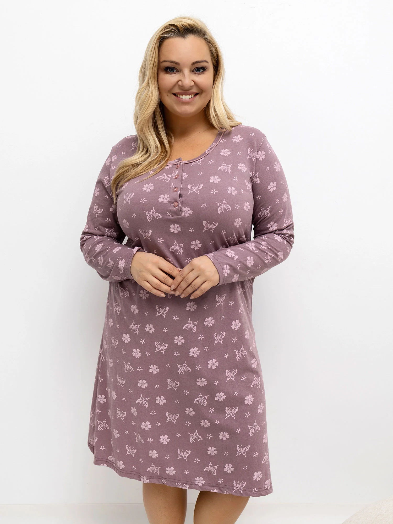 Camasa de Noapte Dama Maneca lunga, Decolteu rotund, Forever Pink, Roz Marimi Mari - imagine 4