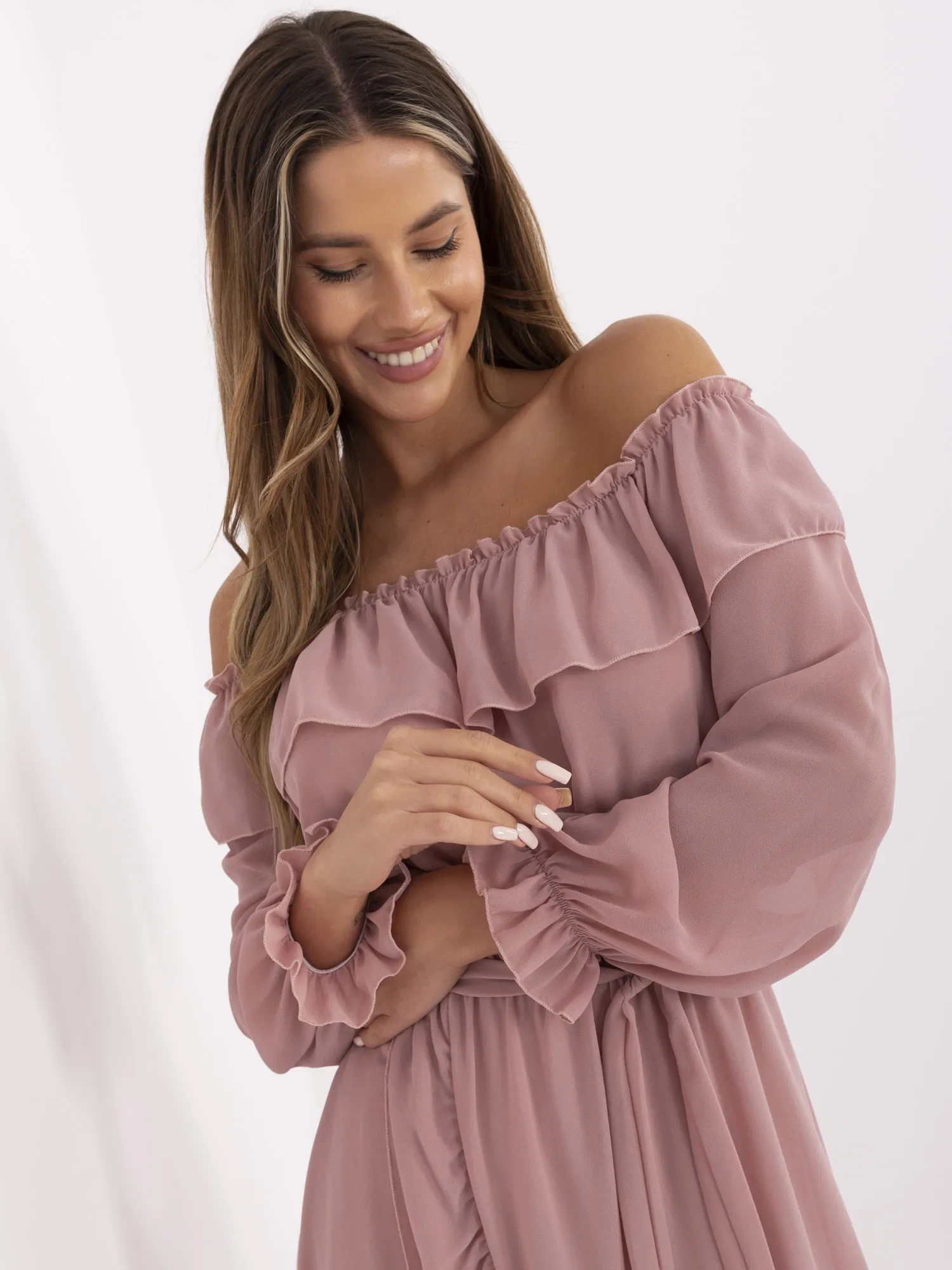 Rochie Dama Maxi, Lejera, Och Bella, Roz de Vara - Image 4