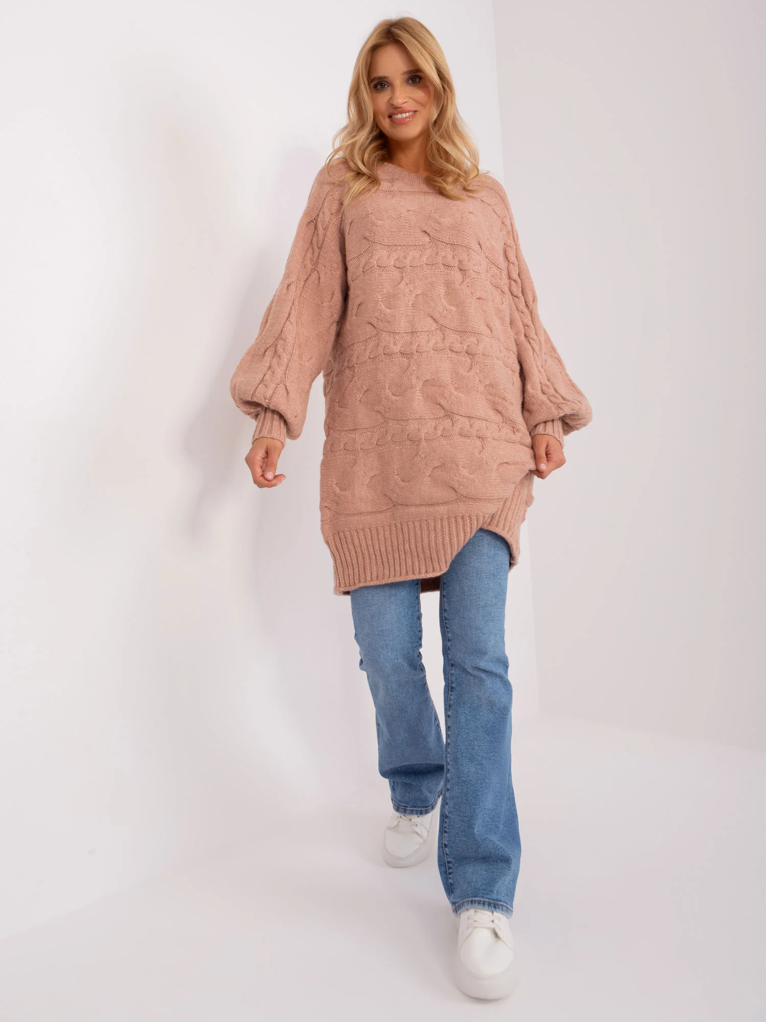 Pulover Dama Maxi, Oversize, Wool Fashion Italia, Roz - imagine 2