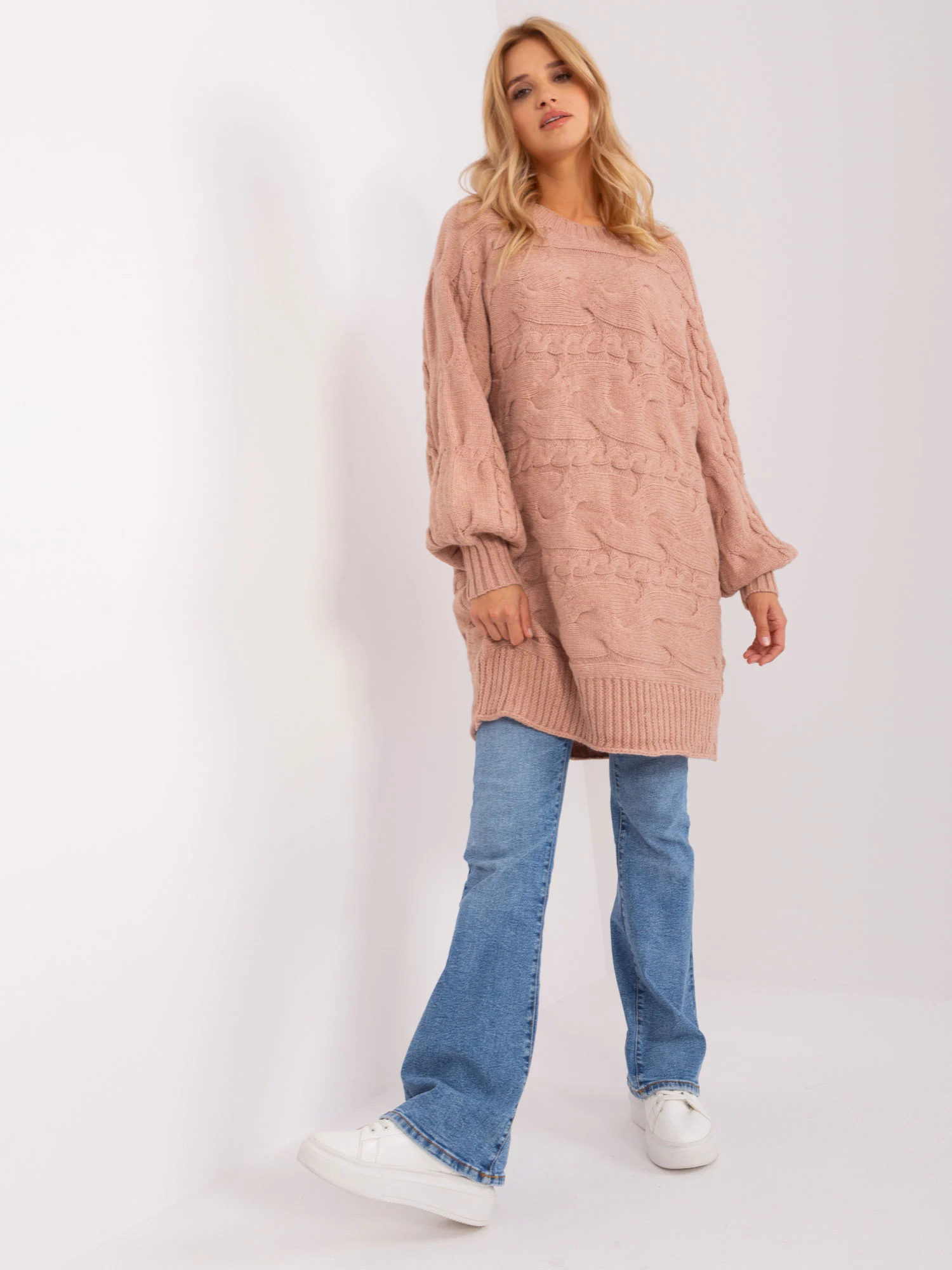Pulover Dama Maxi, Oversize, Wool Fashion Italia, Roz - imagine 3