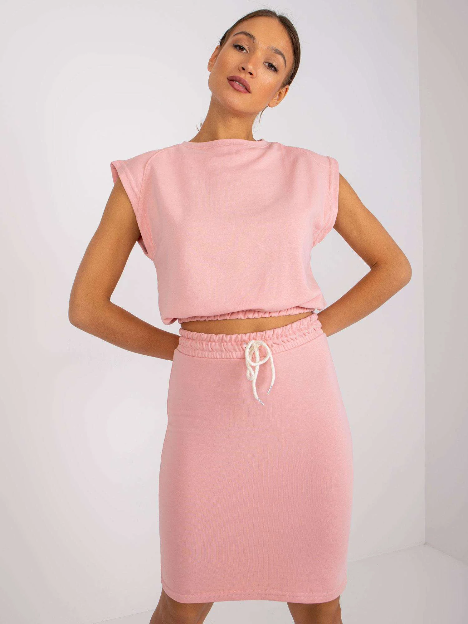 Compleu Dama Fara maneci, Decolteu rotund, ex moda, Roz Casual - imagine 6