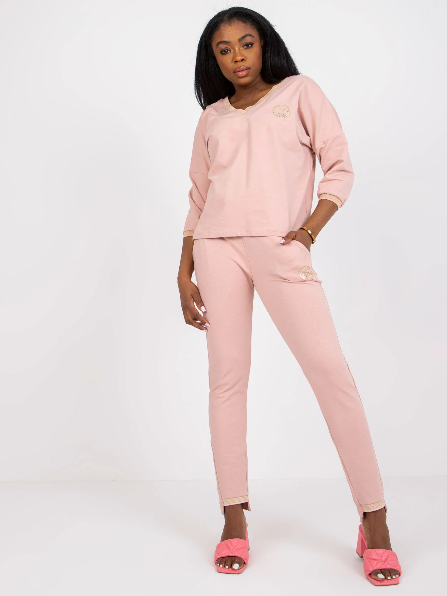 Compleu Dama Maneca lunga, Decolteu in V, RELEVANCE, Roz - imagine 5