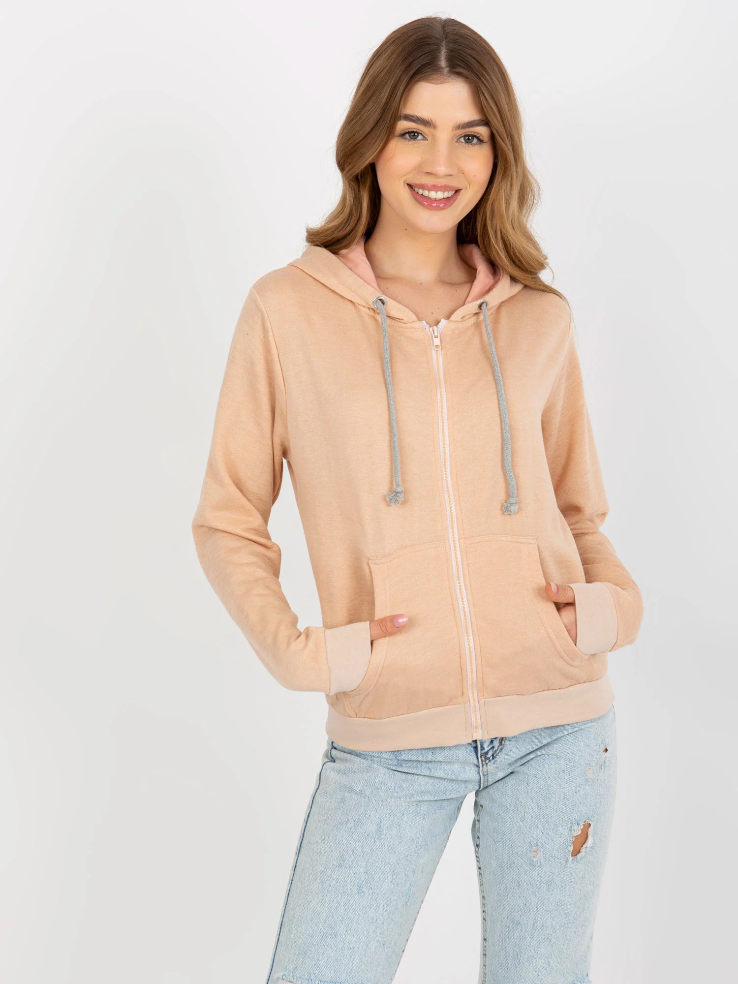 Hanorac Dama Maneca lunga, Guler inalt, NieZnaszMnie, Piersica Casual Marimi Mari - imagine 6