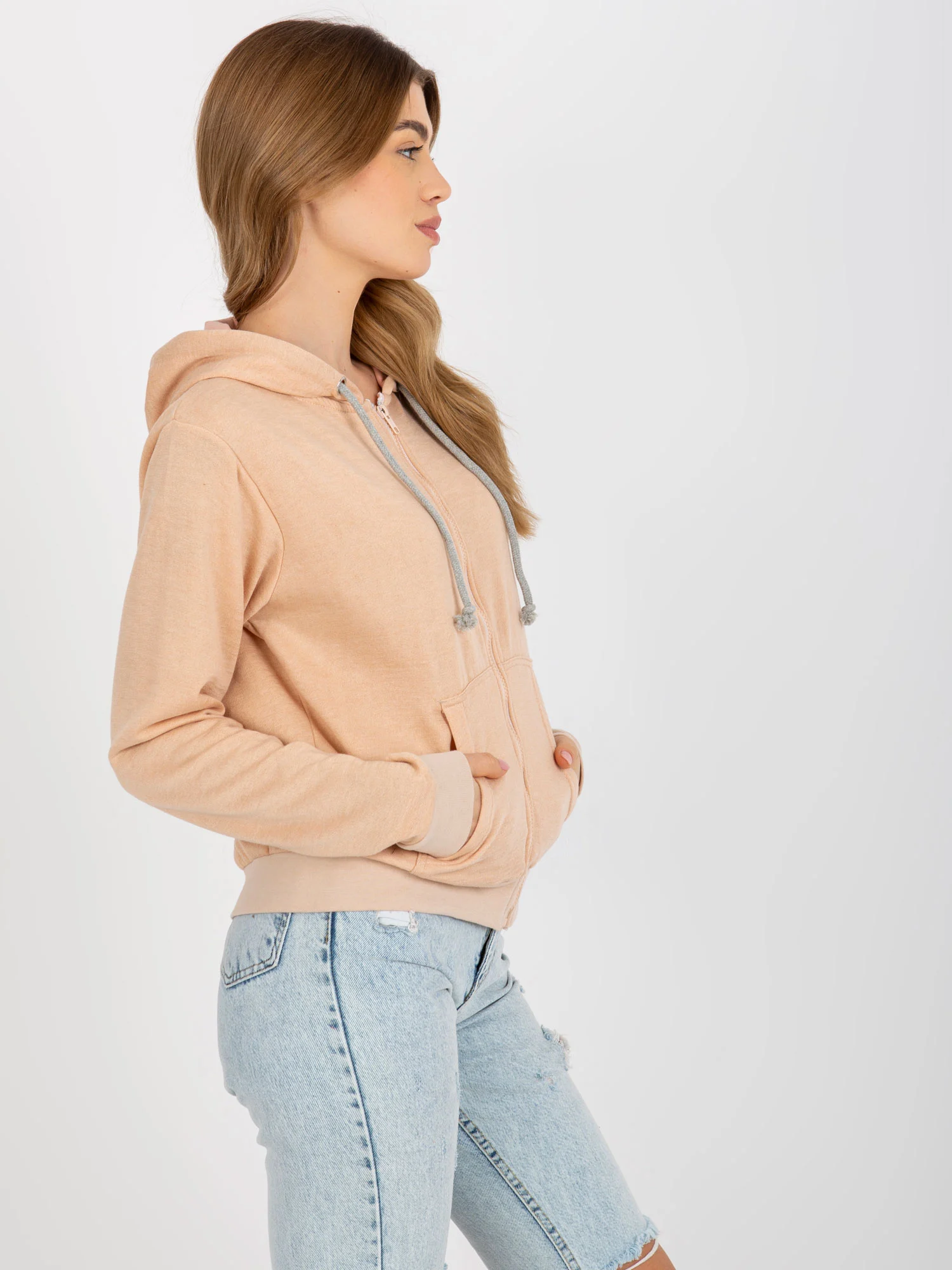 Hanorac Dama Maneca lunga, Guler inalt, NieZnaszMnie, Piersica Casual Marimi Mari - imagine 5