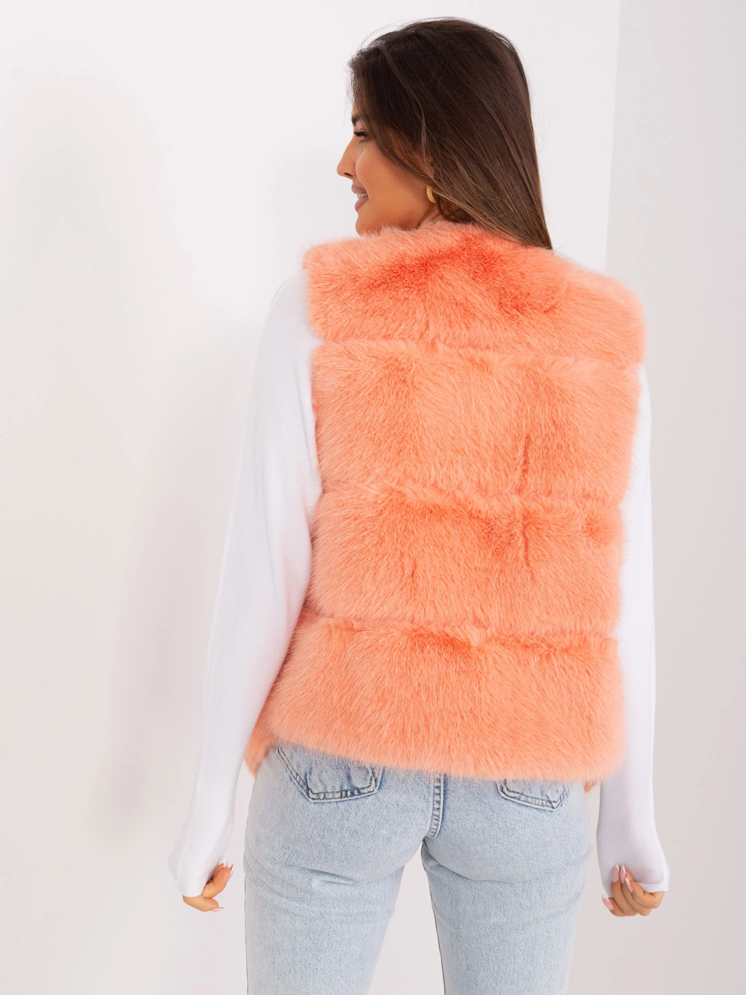 Vesta Dama Fara maneci, Guler inalt, Wool Fashion Italia, Piersica de Vara - imagine 2