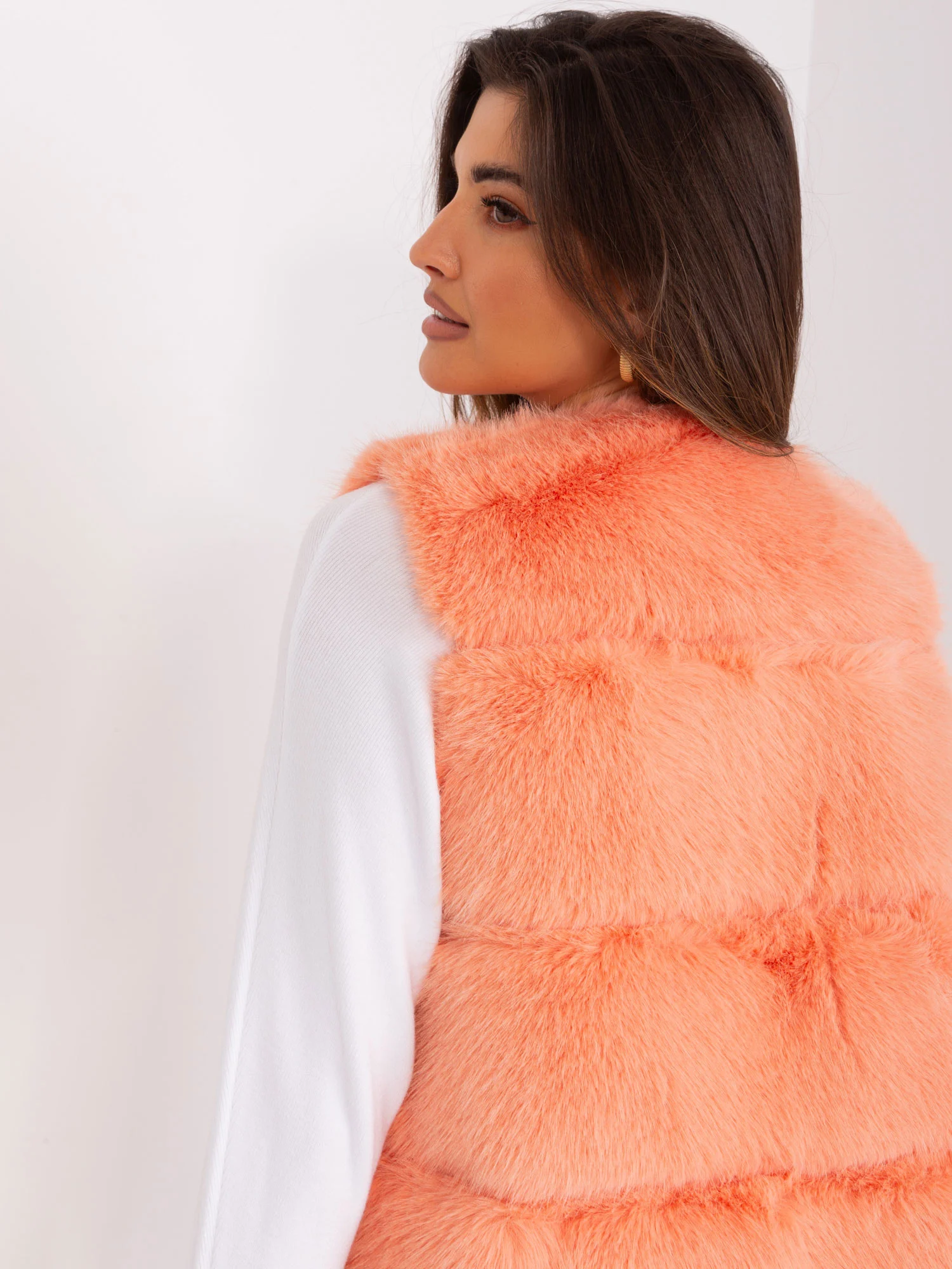 Vesta Dama Fara maneci, Guler inalt, Wool Fashion Italia, Piersica de Vara - imagine 3