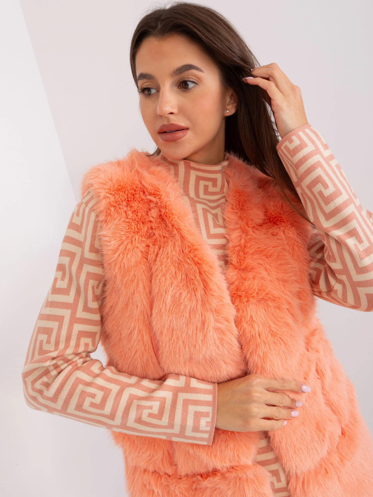 Vesta Dama Fara maneci, Guler inalt, Wool Fashion Italia, Piersica de Vara Marimi Mari - imagine 4