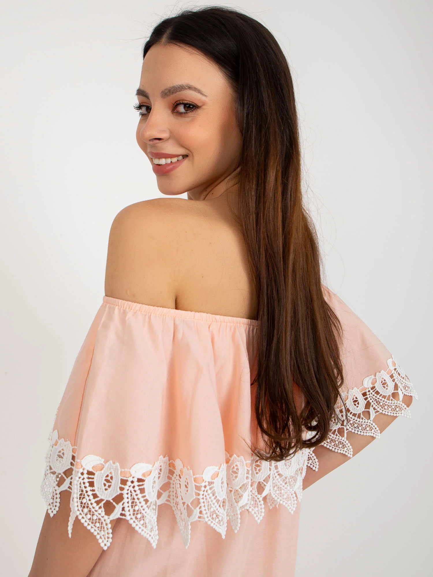 Rochie Dama Deasupra genunchiului, Dantela, LAKERTA, Piersica de Vara - imagine 4