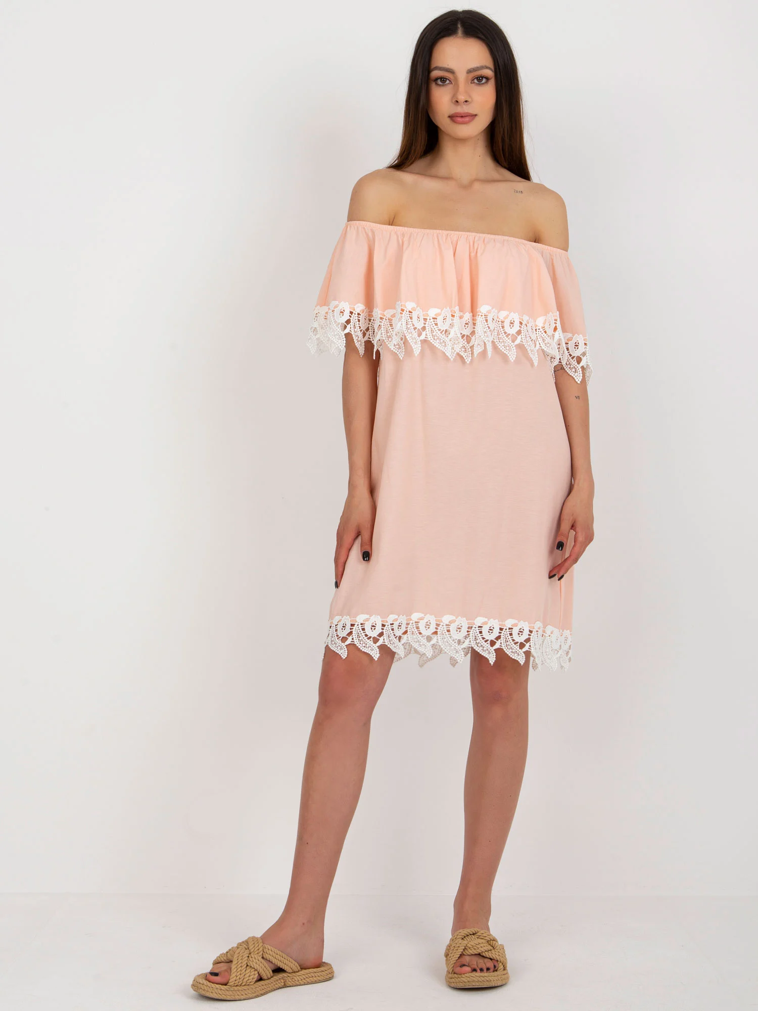 Rochie Dama Deasupra genunchiului, Dantela, LAKERTA, Piersica de Vara - imagine 5