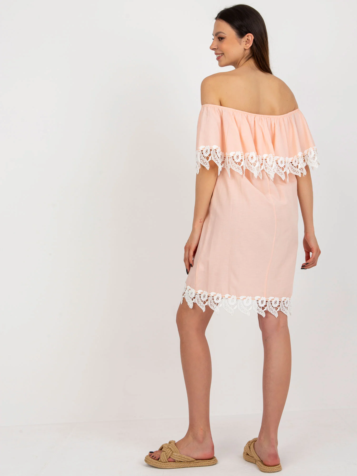 Rochie Dama Deasupra genunchiului, Dantela, LAKERTA, Piersica de Vara - imagine 6