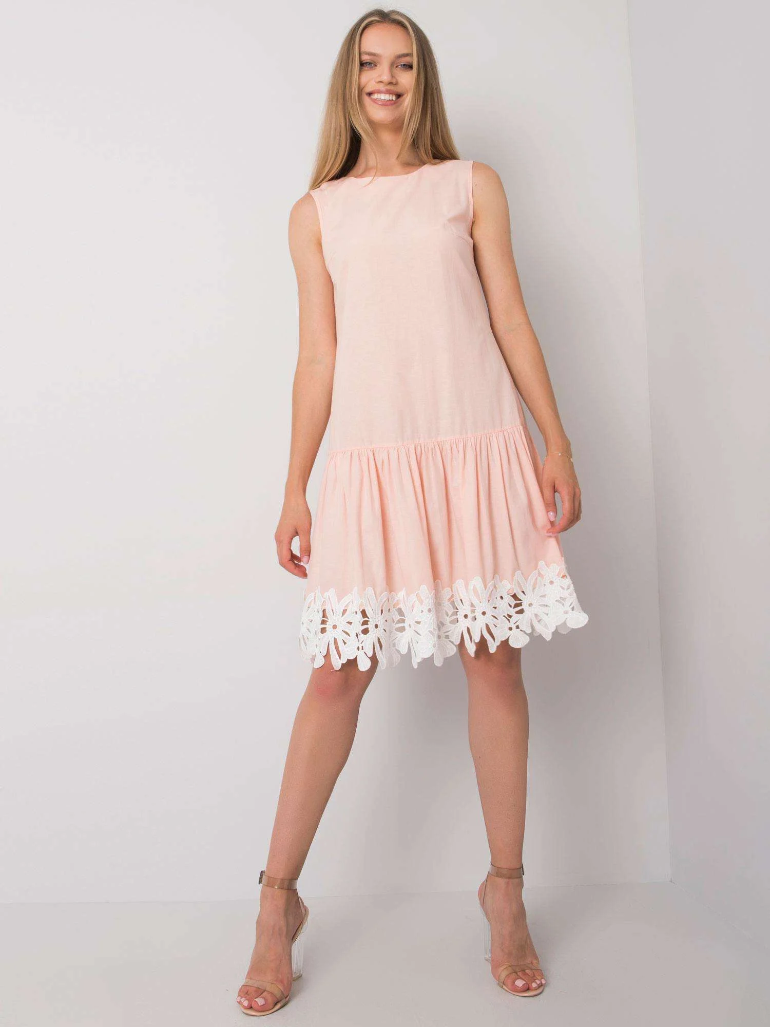 Rochie Dama Midi, Decolteu rotund, LAKERTA, Piersica Eleganta Office - imagine 3