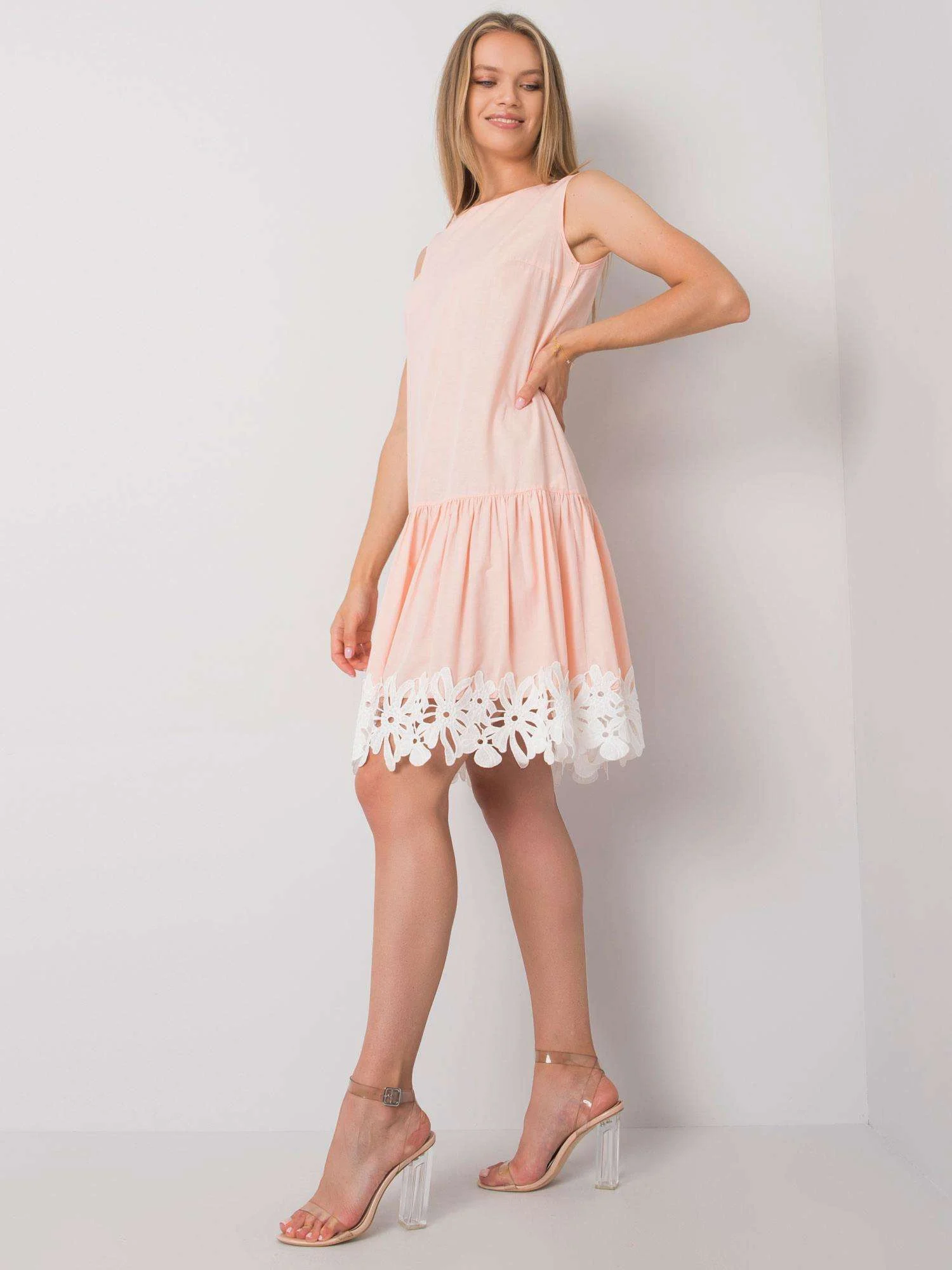 Rochie Dama Midi, Decolteu rotund, LAKERTA, Piersica Eleganta Office - imagine 4