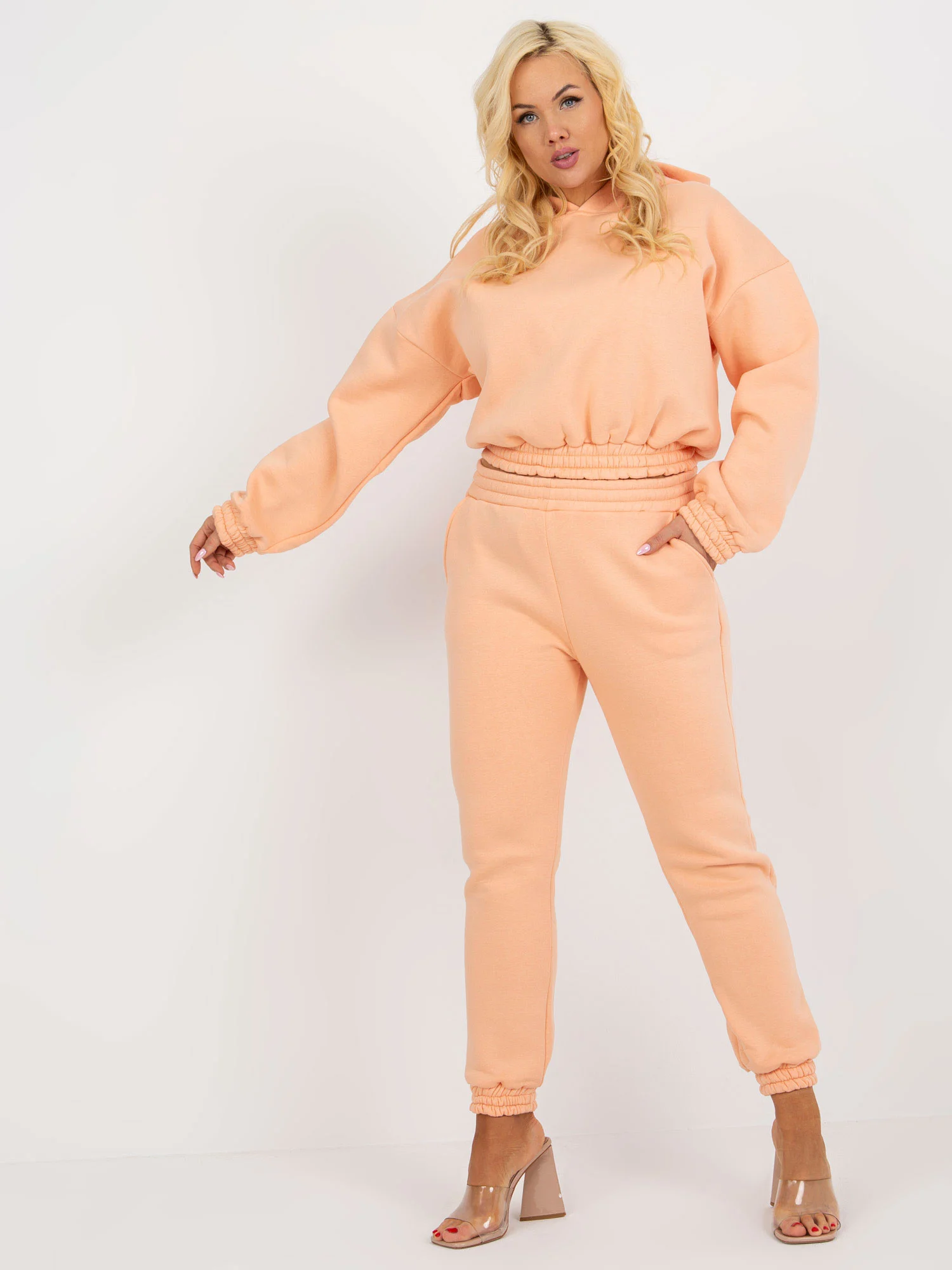 Compleu Dama Maneca lunga, Mansete elastice, ex moda, Piersica Casual - imagine 4