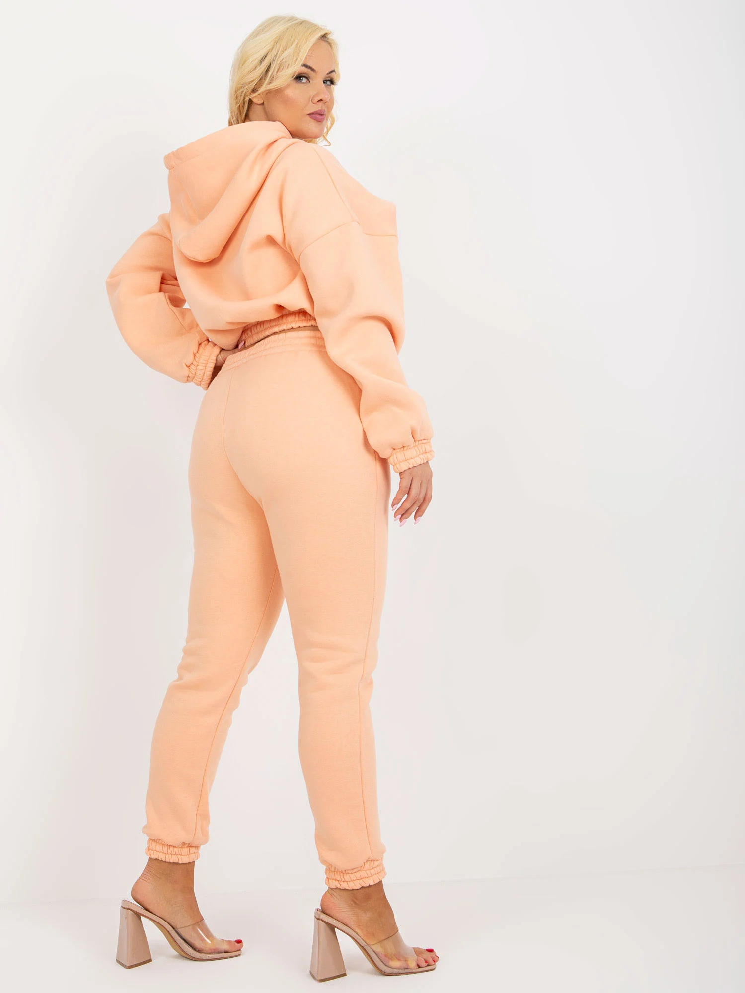Compleu Dama Maneca lunga, Mansete elastice, ex moda, Piersica Casual - imagine 2