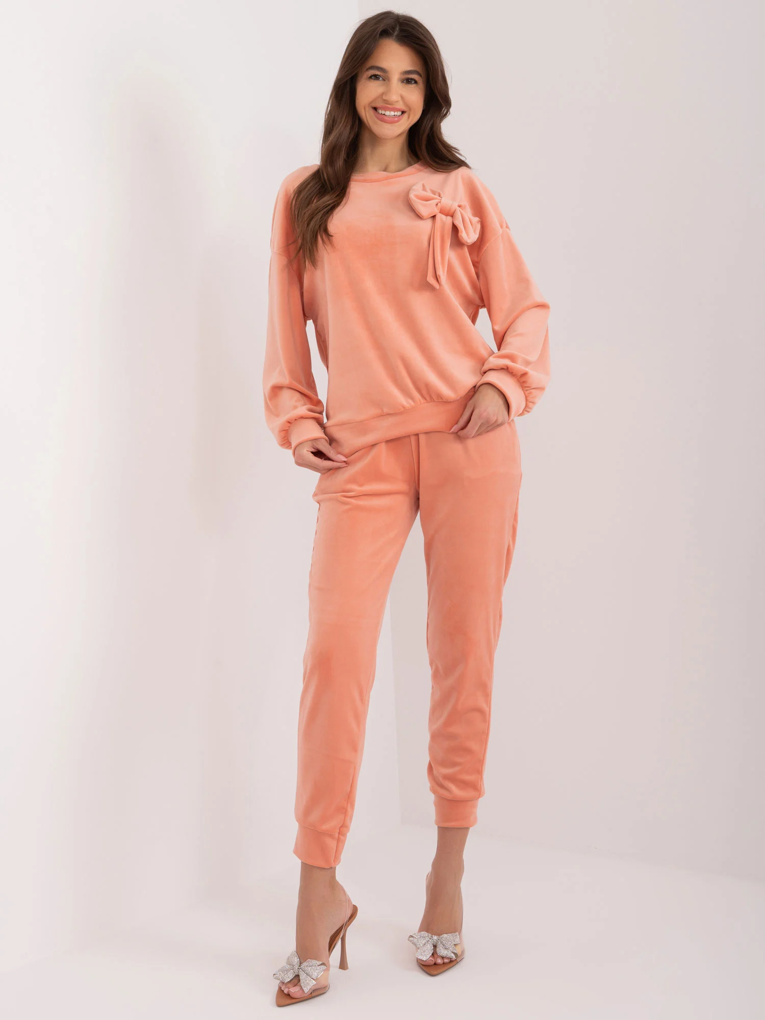 Compleu Dama Maneca lunga, Mansete elastice, ITALY MODA, Piersica Casual - imagine 4