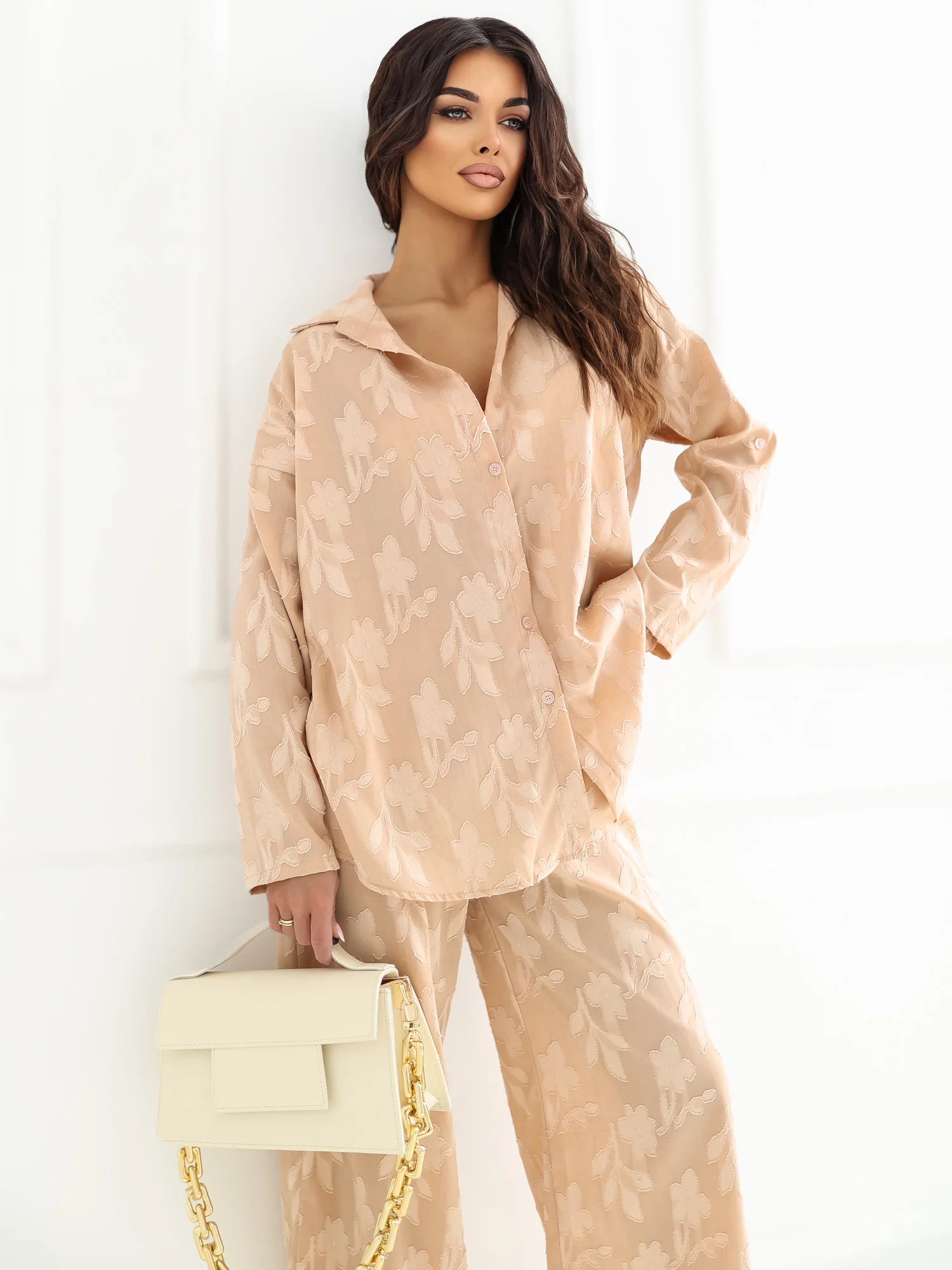 Compleu Dama Maneca lunga, Guler inalt, RUE PARIS, Piersica - imagine 6