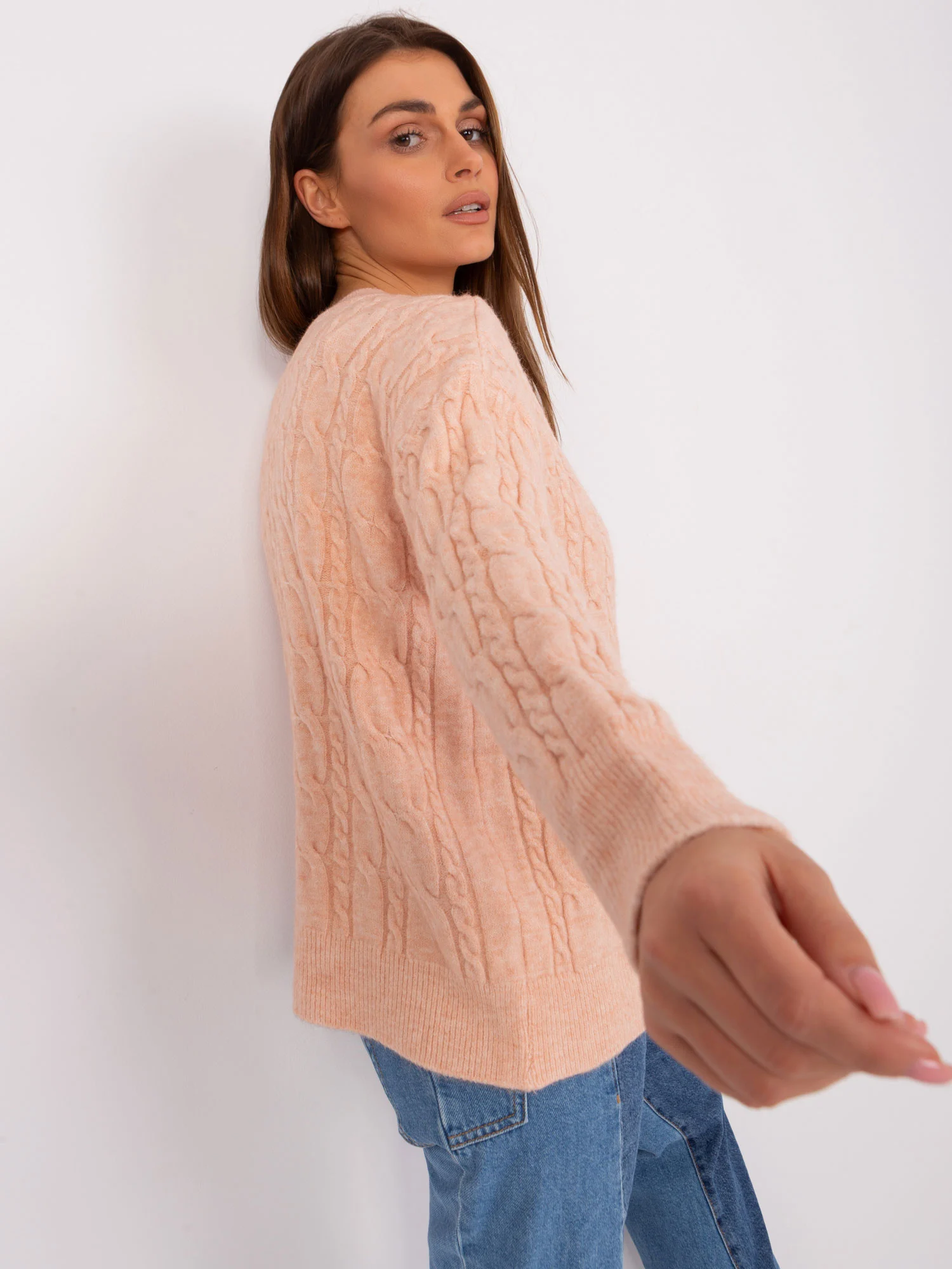 Pulover Dama Maneca lunga, Decolteu rotund, Wool Fashion Italia, Piersica Eleganta Office - imagine 5