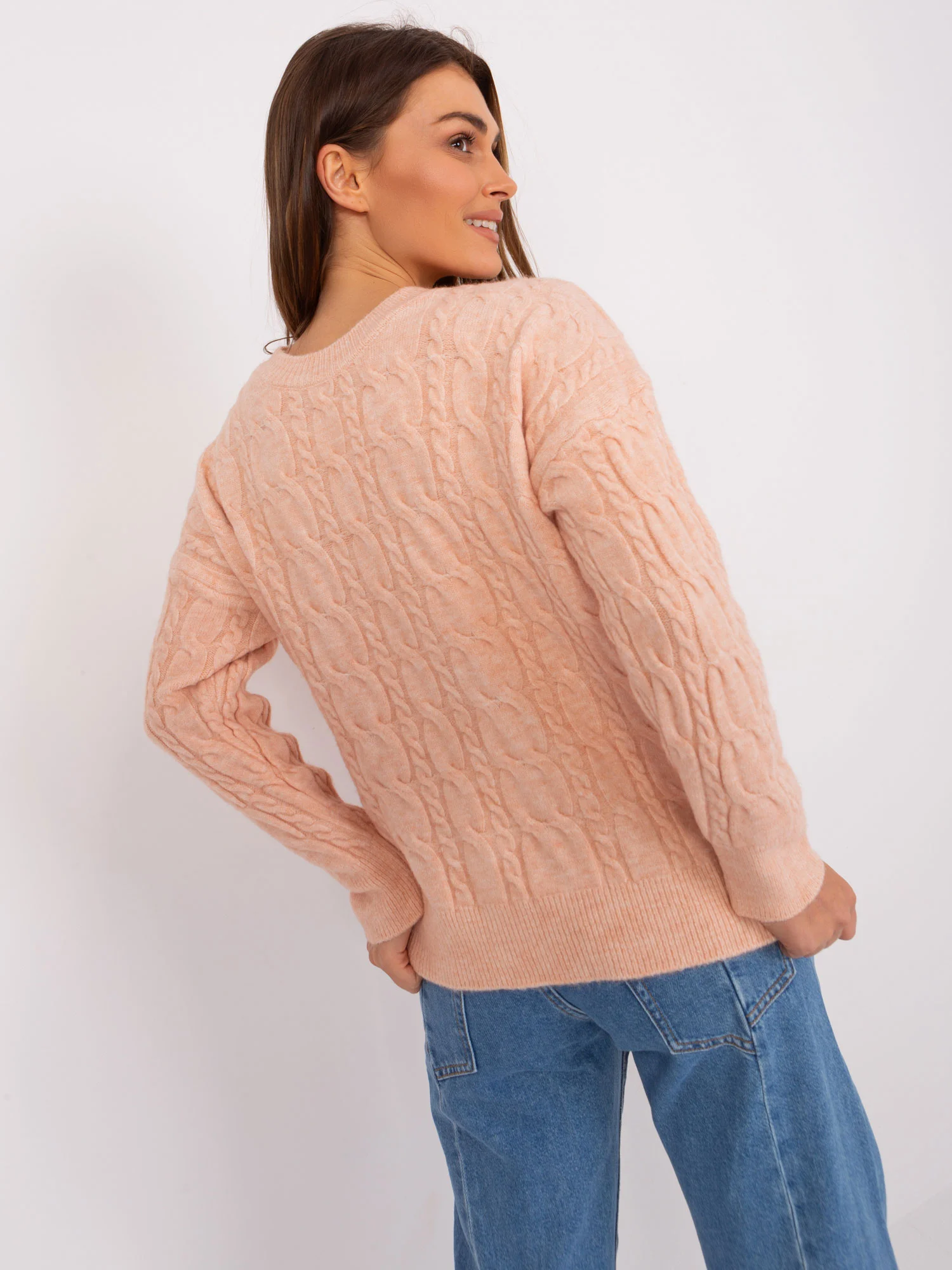 Pulover Dama Maneca lunga, Decolteu rotund, Wool Fashion Italia, Piersica Eleganta Office - imagine 3