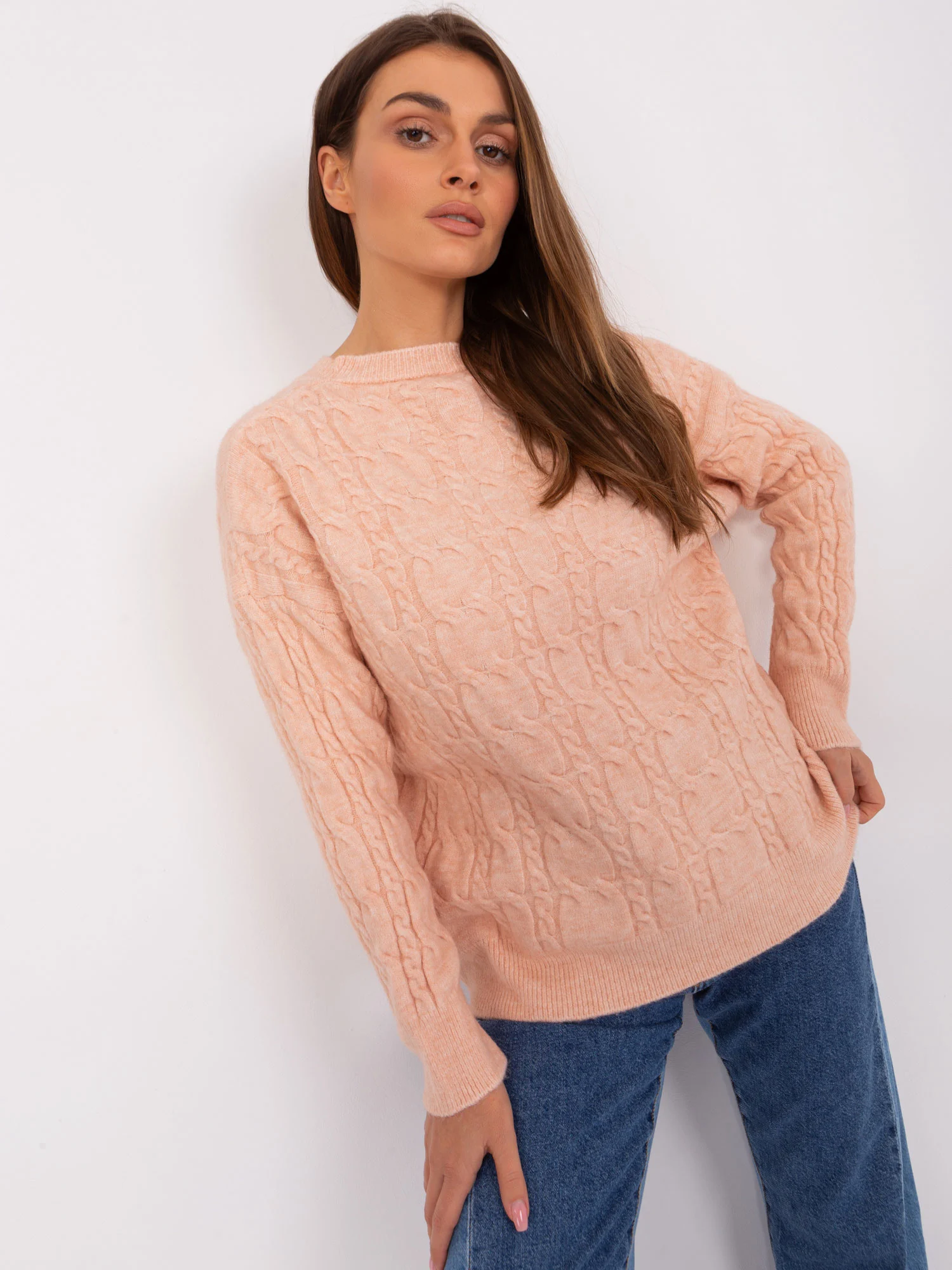 Pulover Dama Maneca lunga, Decolteu rotund, Wool Fashion Italia, Piersica Eleganta Office - imagine 4