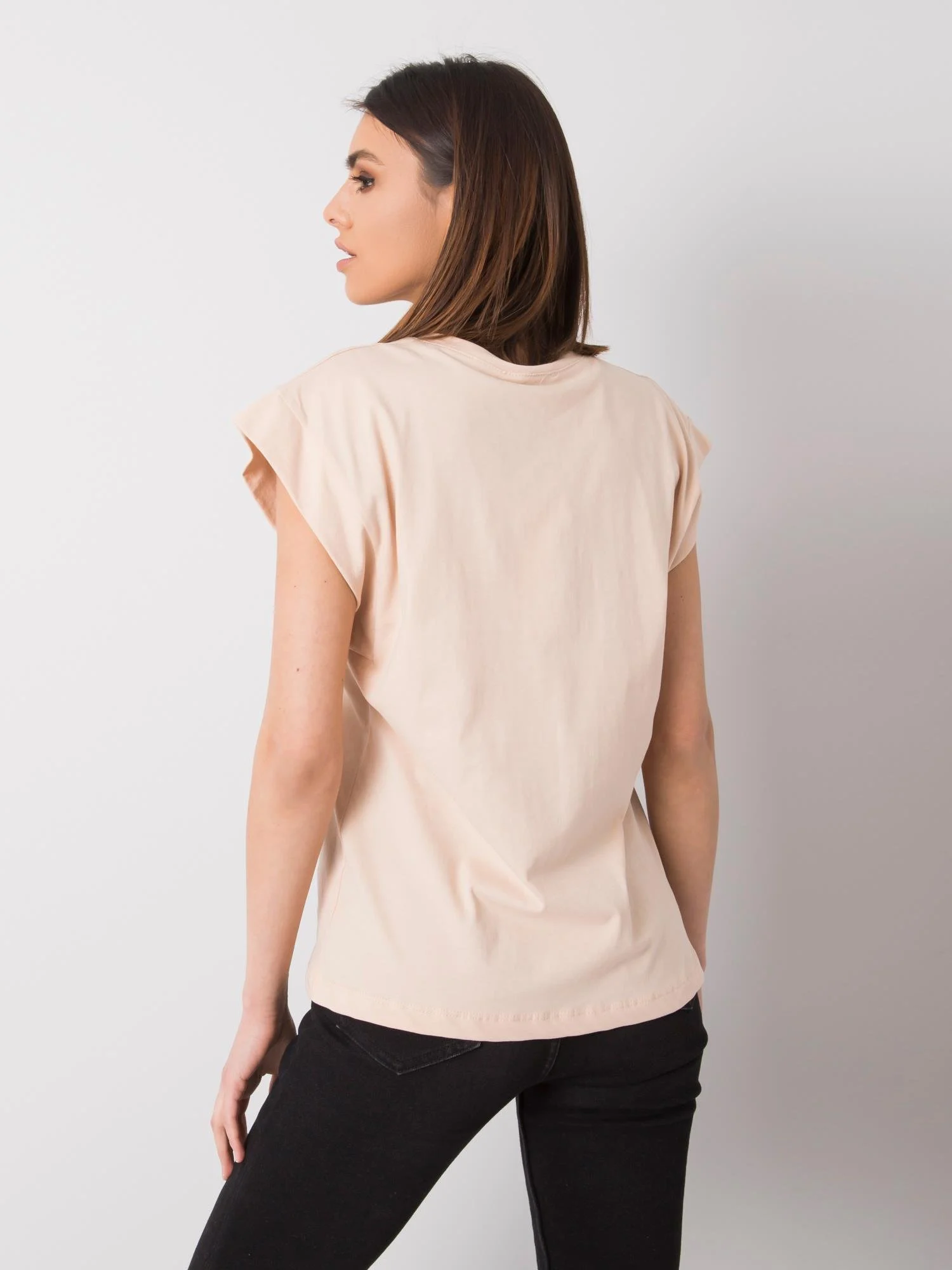 Tricou Dama Imprimat, Decolteu rotund, RUE PARIS, Piersica - imagine 5