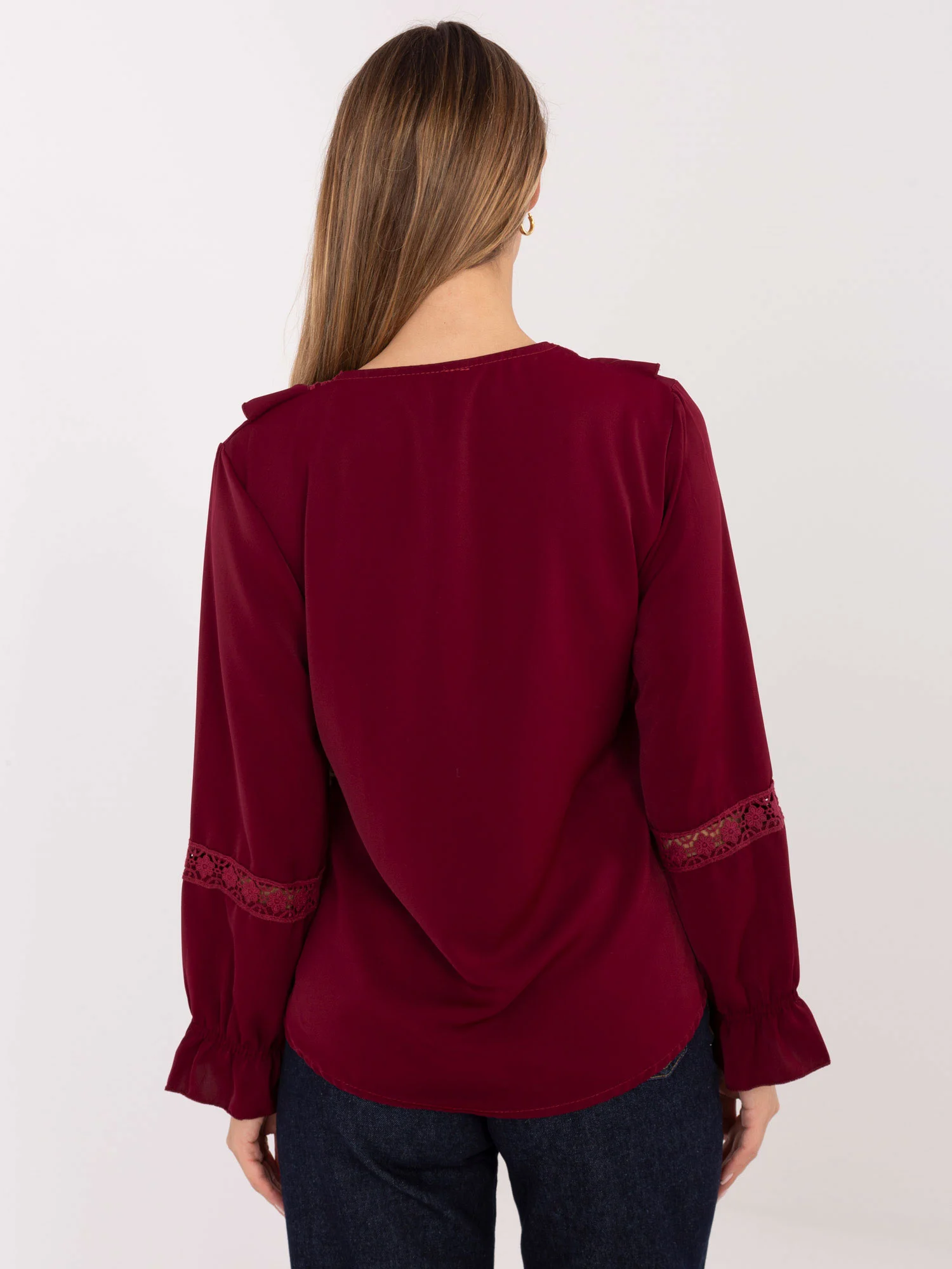 Bluza Dama Maneca lunga, Dantela, MODA ITALY, Bordo Eleganta Office - imagine 2