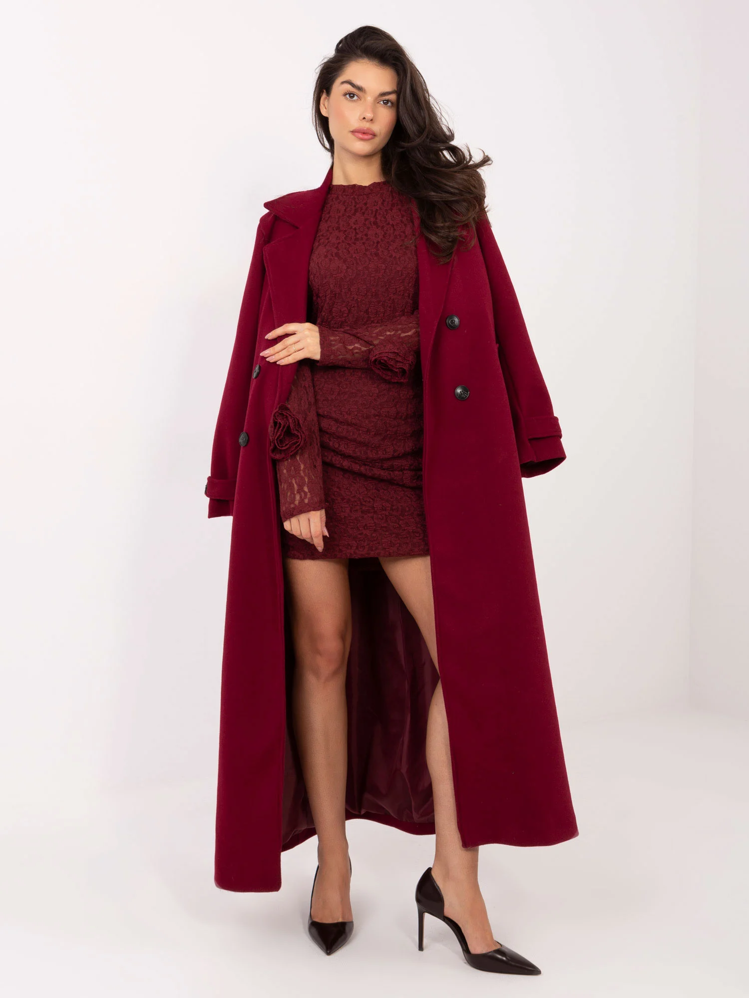 Rochie Dama Maxi, Dantela, ITALY MODA, Bordo de Petrecere - Image 6