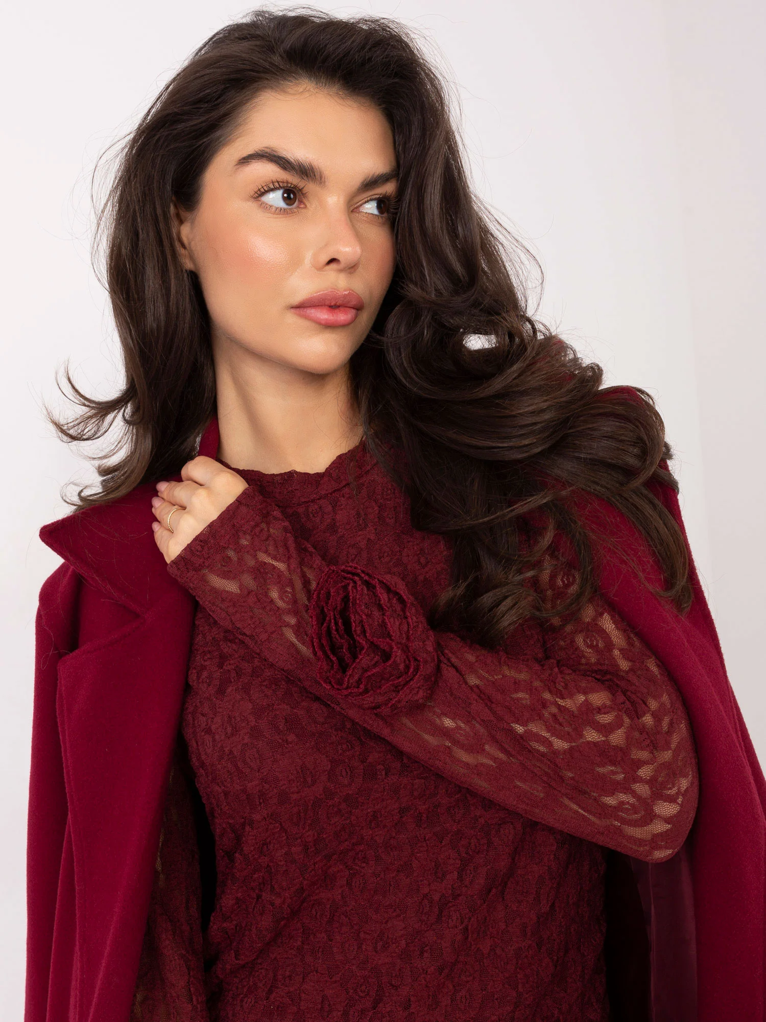 Rochie Dama Maxi, Dantela, ITALY MODA, Bordo de Petrecere - Image 2