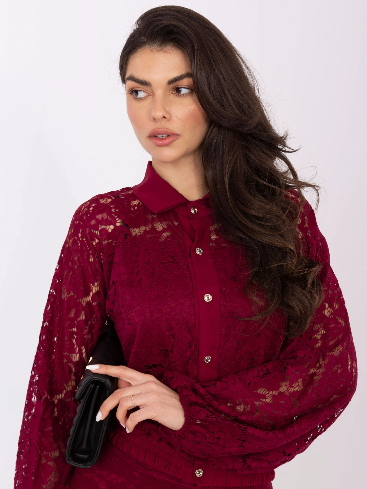Camasa Dama Mini, Dantela, ITALY MODA, Bordo de Petrecere - imagine 6