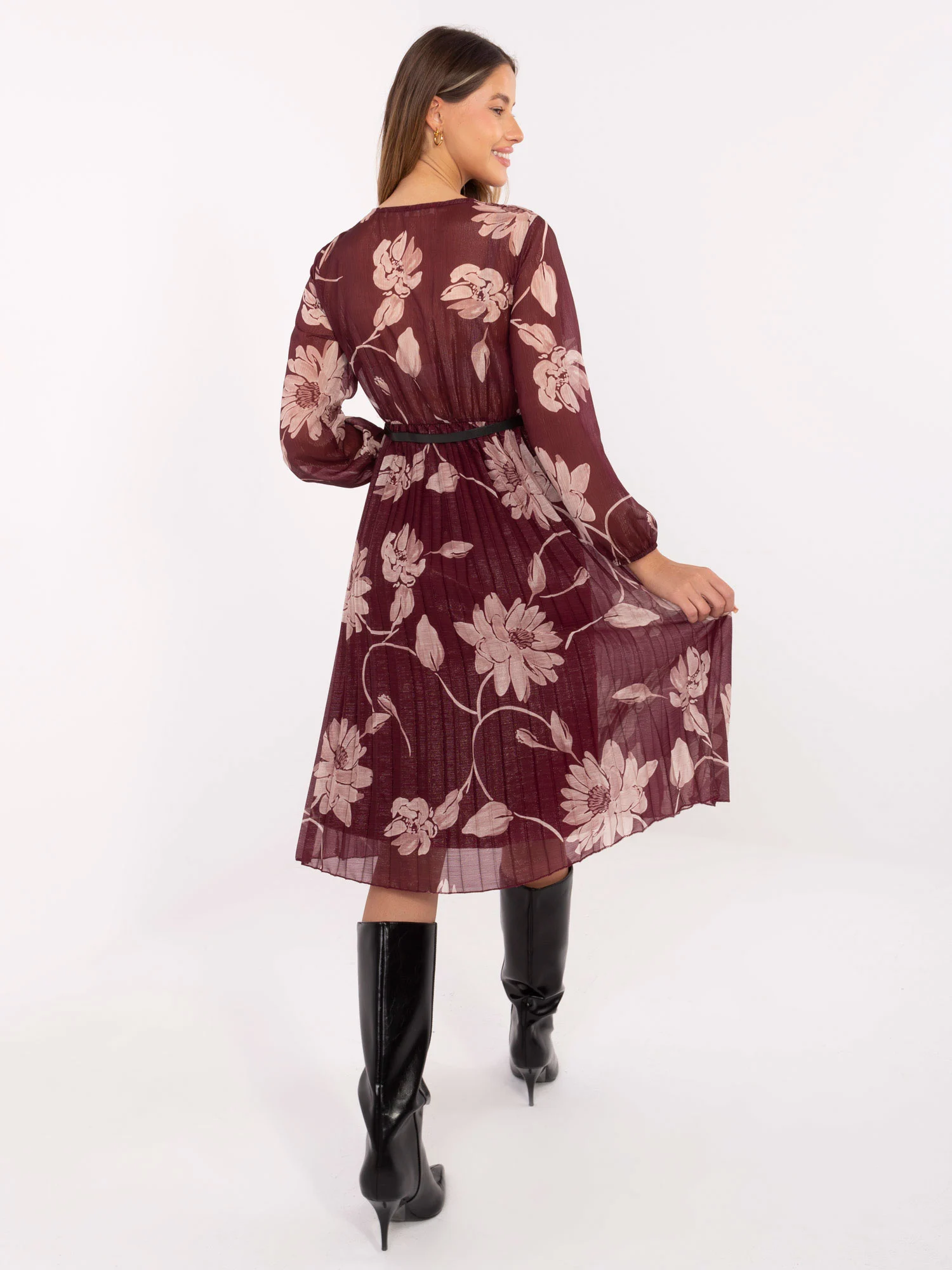 Rochie Dama Maxi, Floral, ITALY MODA, Bordo Eleganta Office - Image 2