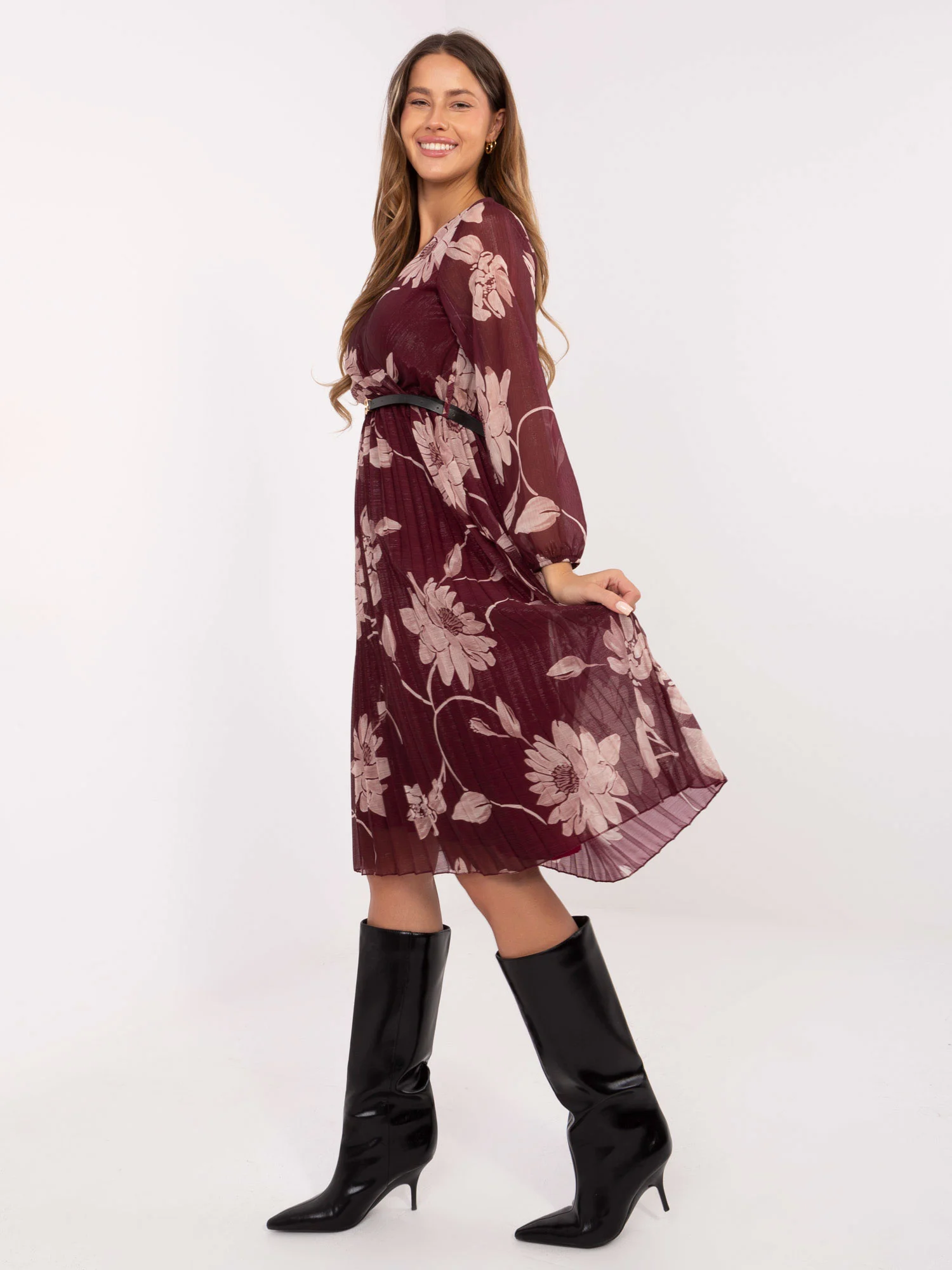Rochie Dama Maxi, Floral, ITALY MODA, Bordo Eleganta Office - Image 3