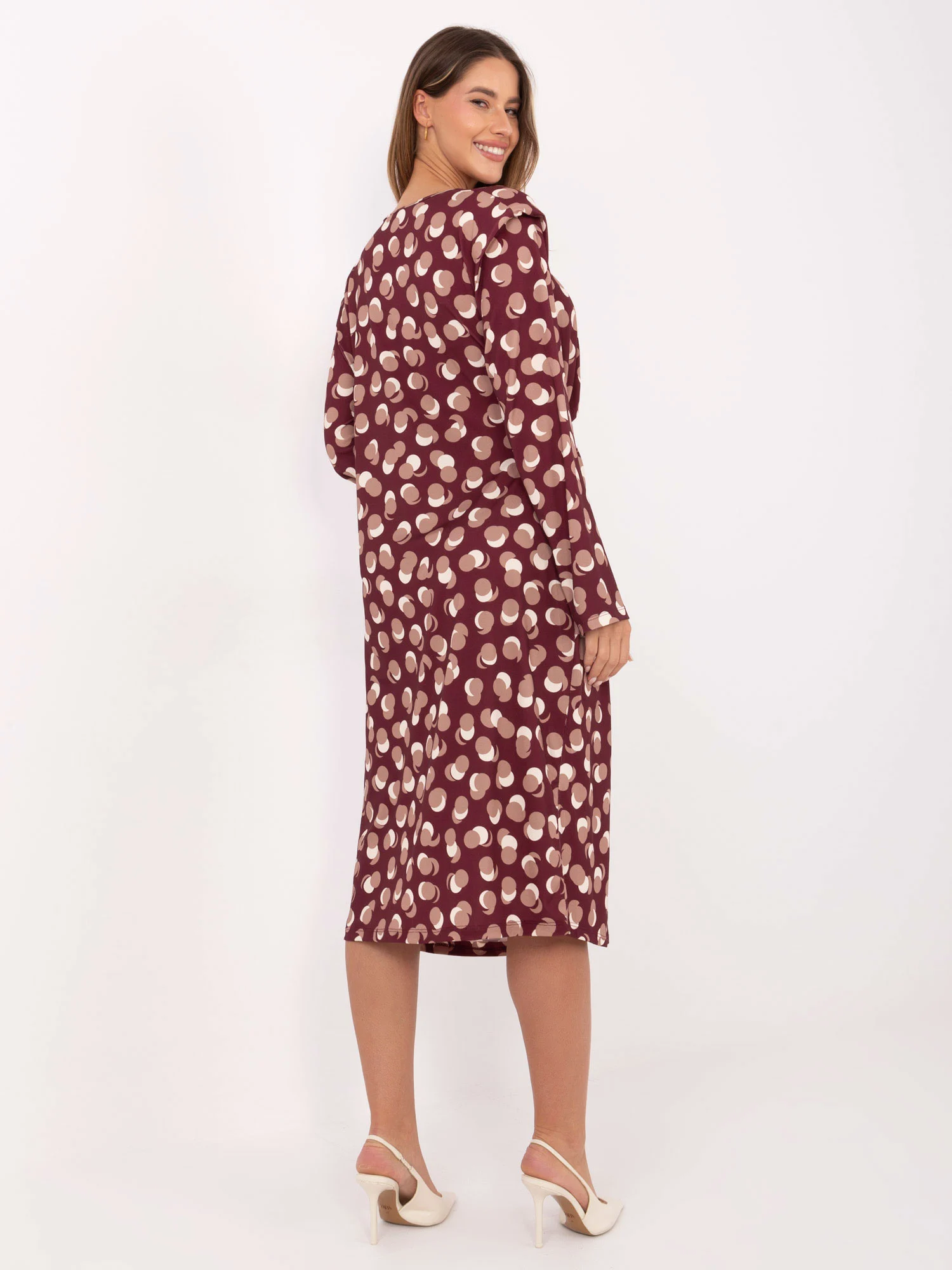 Rochie Dama Maxi, Geometric, RUE PARIS, Bordo Eleganta Office - Image 3