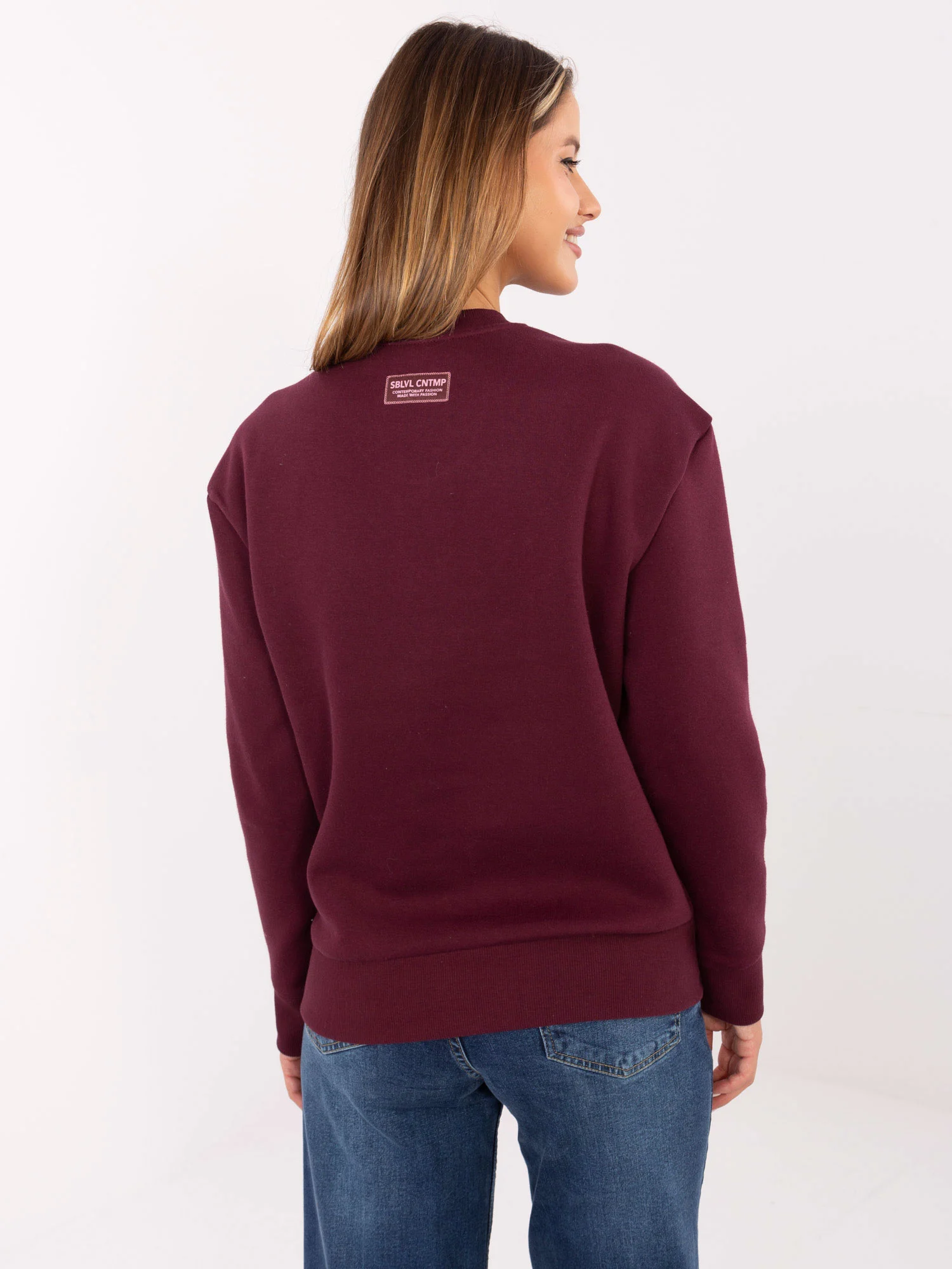 Hanorac Dama Maneca lunga, Decolteu rotund, Sublevel, Bordo Casual Marimi Mari - imagine 6