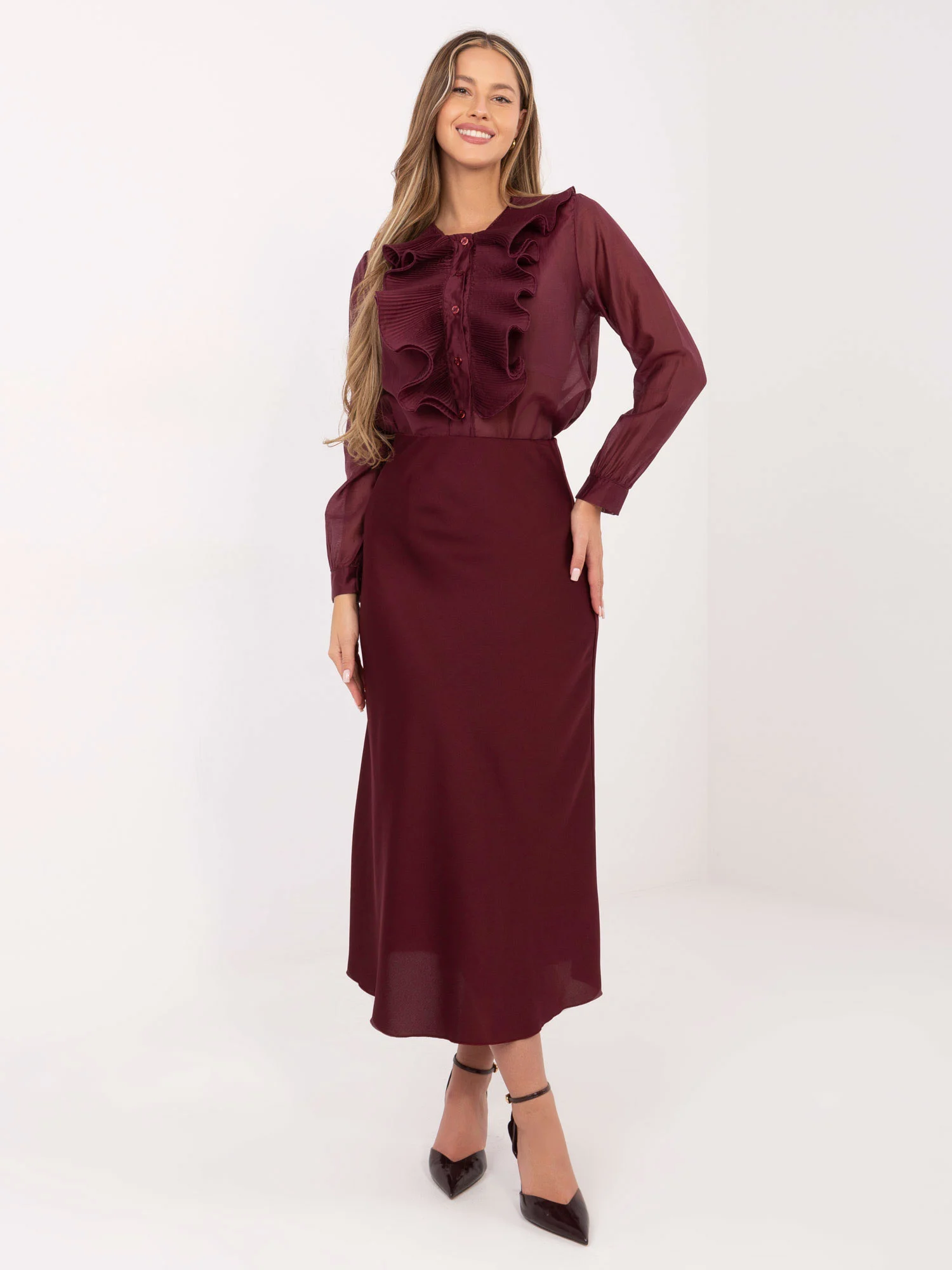 Camasa Dama Maneca lunga, Elegant, RED LINE, Bordo Eleganta Office - imagine 2