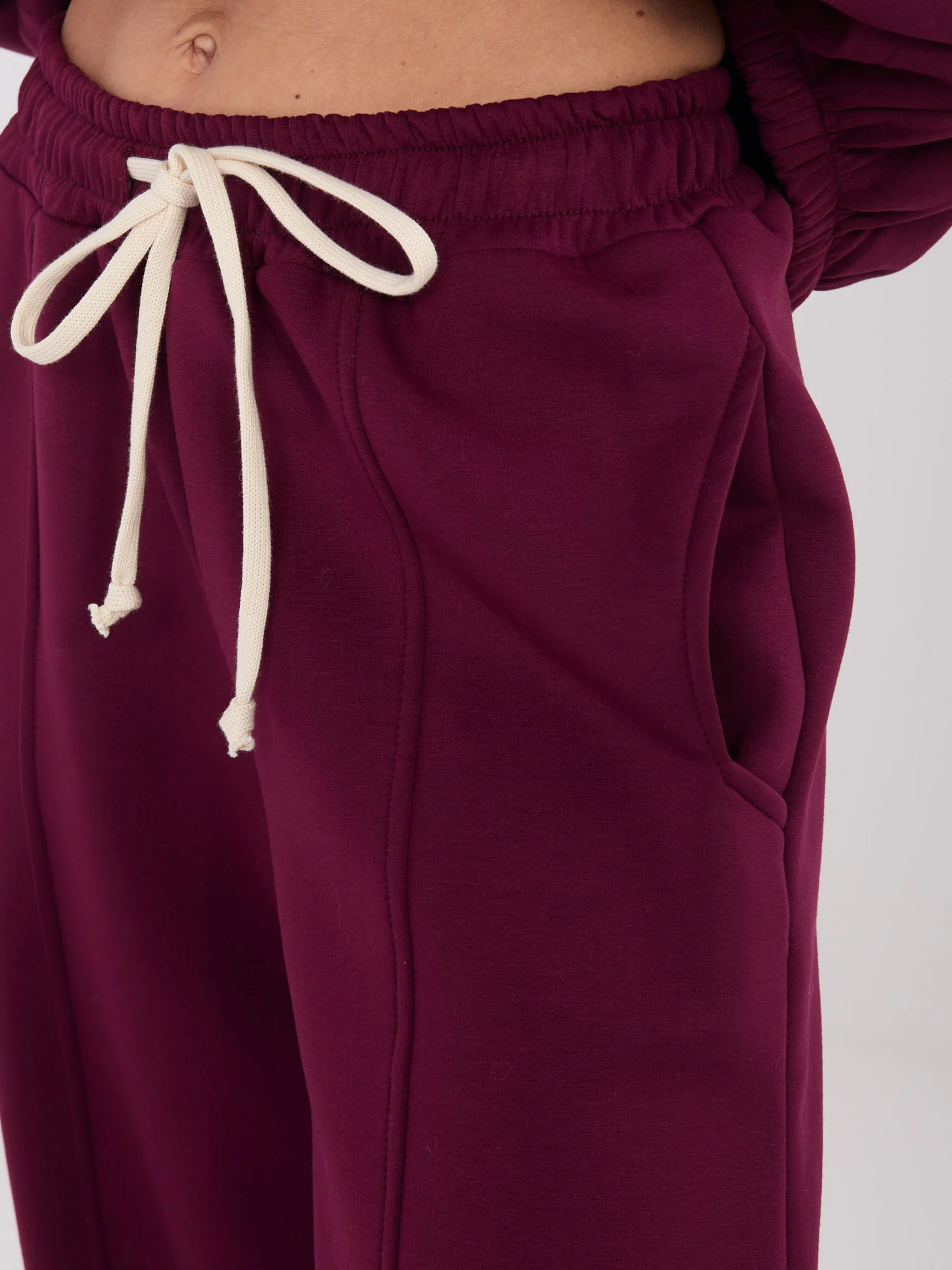 Pantaloni Dama Larga, Guler inalt, WESTEENE, Bordo Casual - Image 3