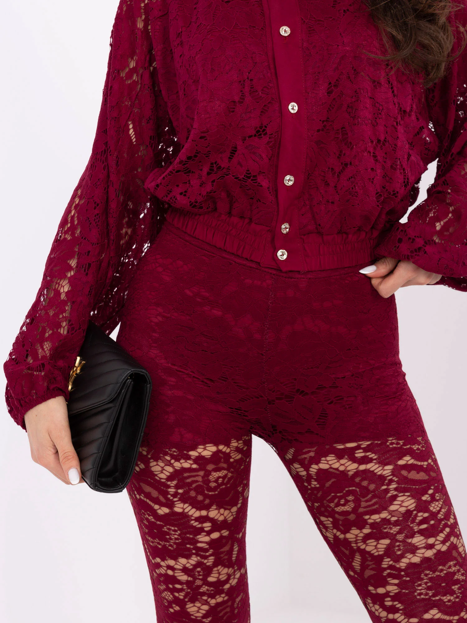 Pantaloni Dama Dantela, Elegant, ITALY MODA, Bordo de Petrecere - imagine 5