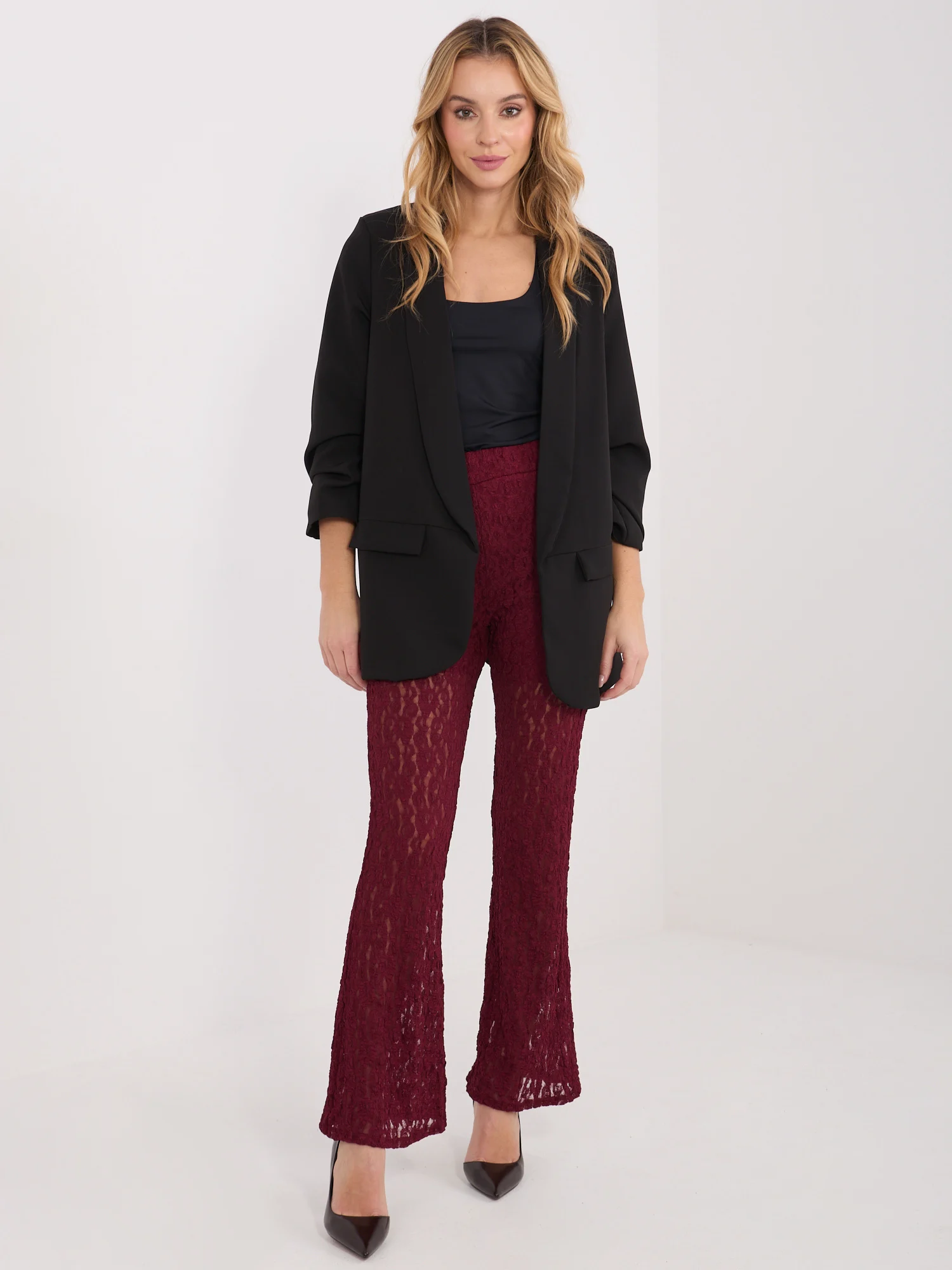 Pantaloni Dama Lunga, Dantela, ITALY MODA, Bordo de Petrecere - imagine 6