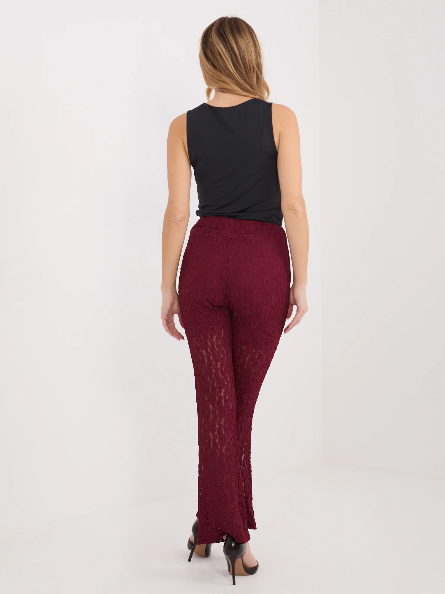 Pantaloni Dama Lunga, Dantela, ITALY MODA, Bordo de Petrecere - imagine 2