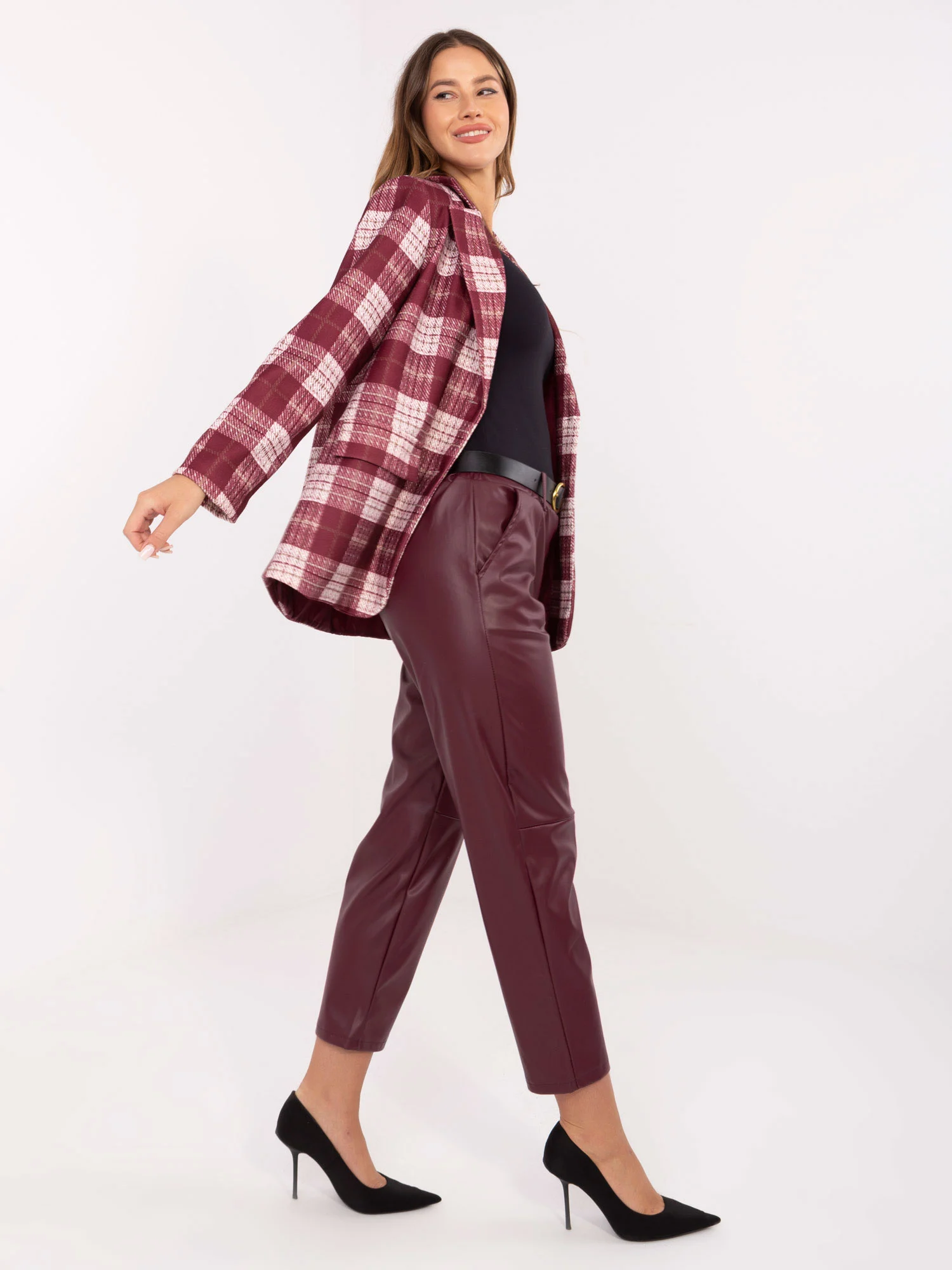 Pantaloni Dama Conica, Guler inalt, RUE PARIS, Bordo Eleganta Office - Image 3