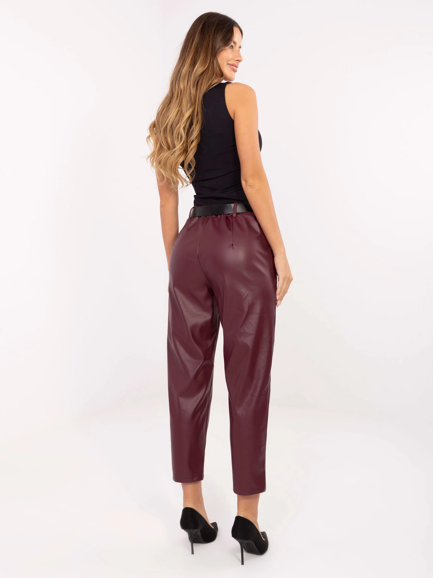 Pantaloni Dama Conica, Guler inalt, RUE PARIS, Bordo Eleganta Office - Image 5